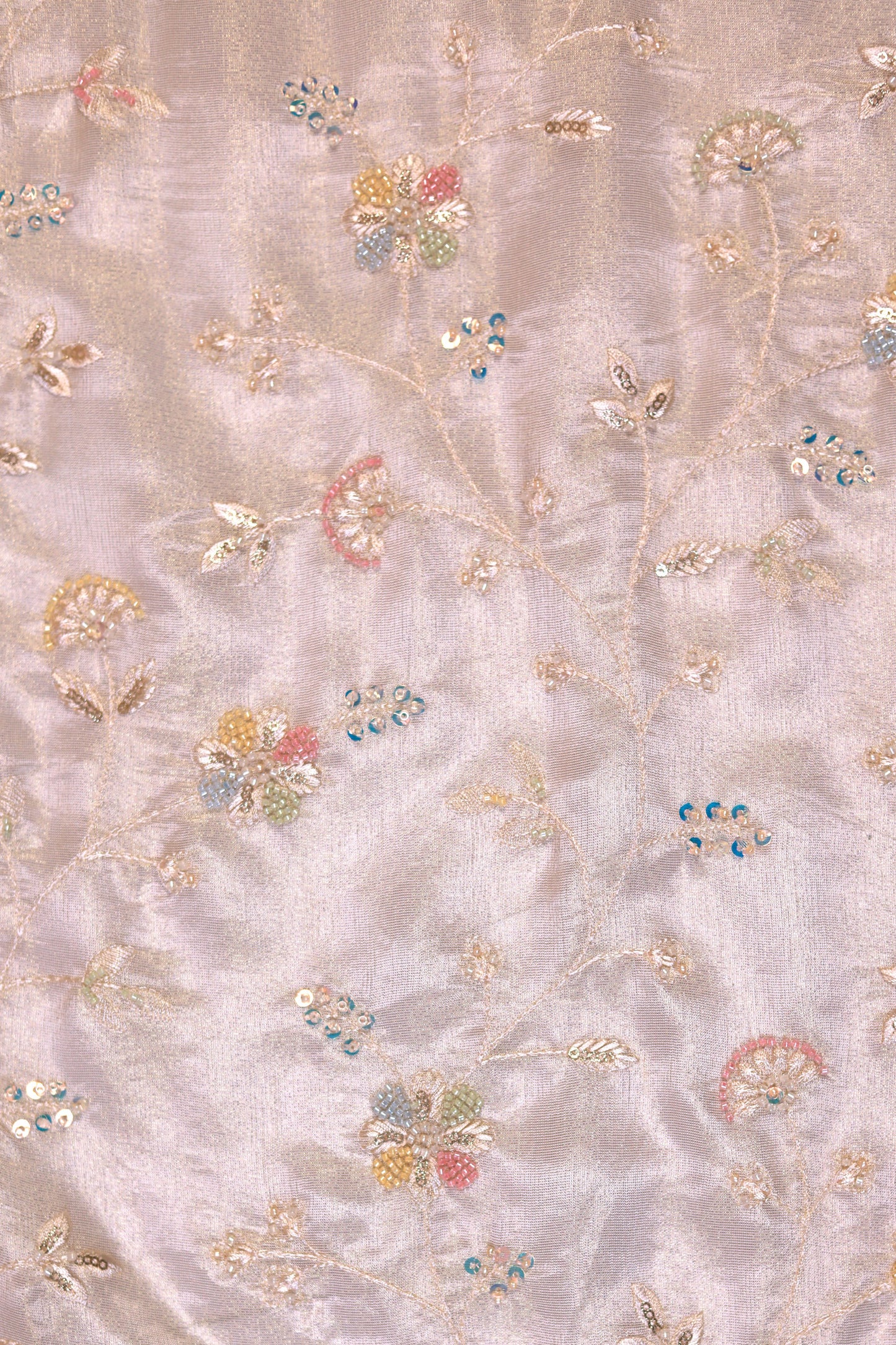 Pastel Vine Embroidered Tissue Fabric with Sequins & Beads