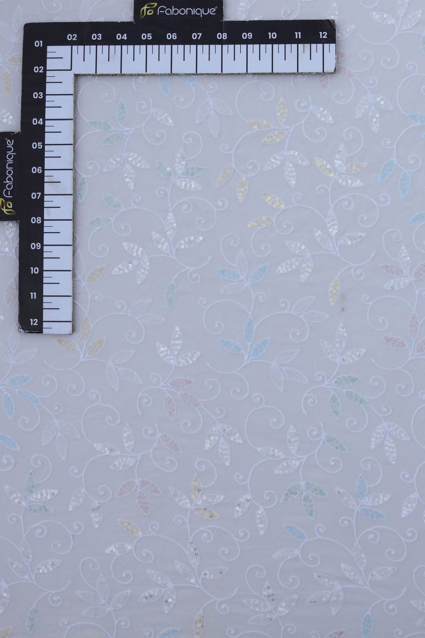Embroidered Sequin Leafy Vine Design Fabric
