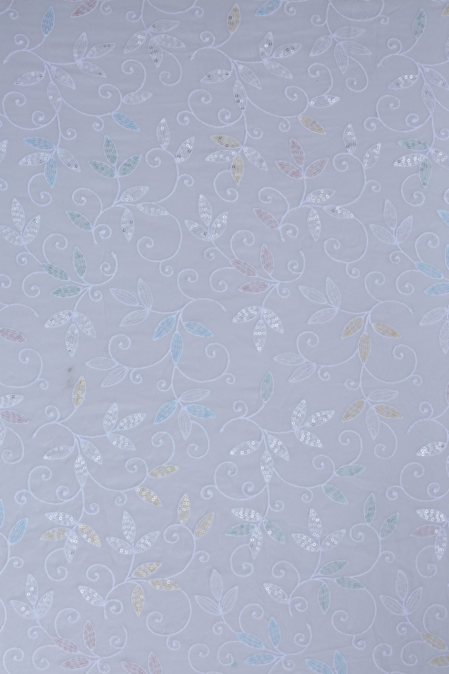 Embroidered Sequin Leafy Vine Design Fabric