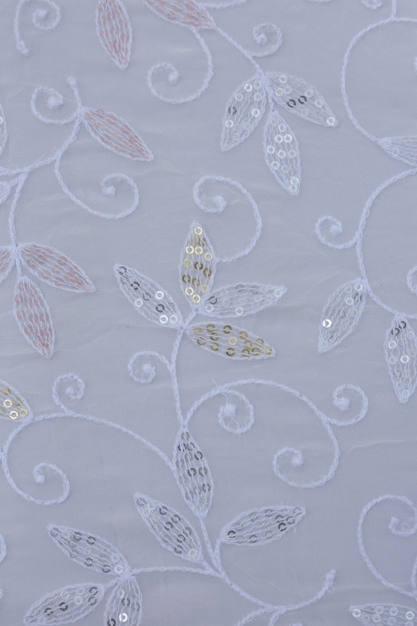 Embroidered Sequin Leafy Vine Design Fabric
