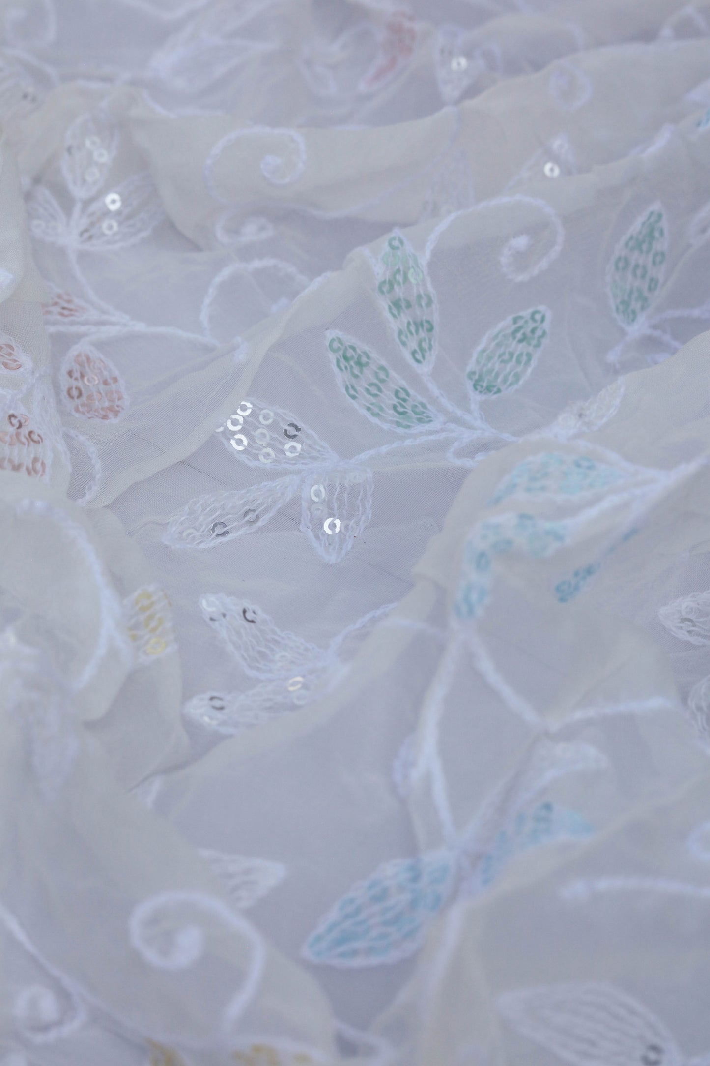 Embroidered Sequin Leafy Vine Design Fabric