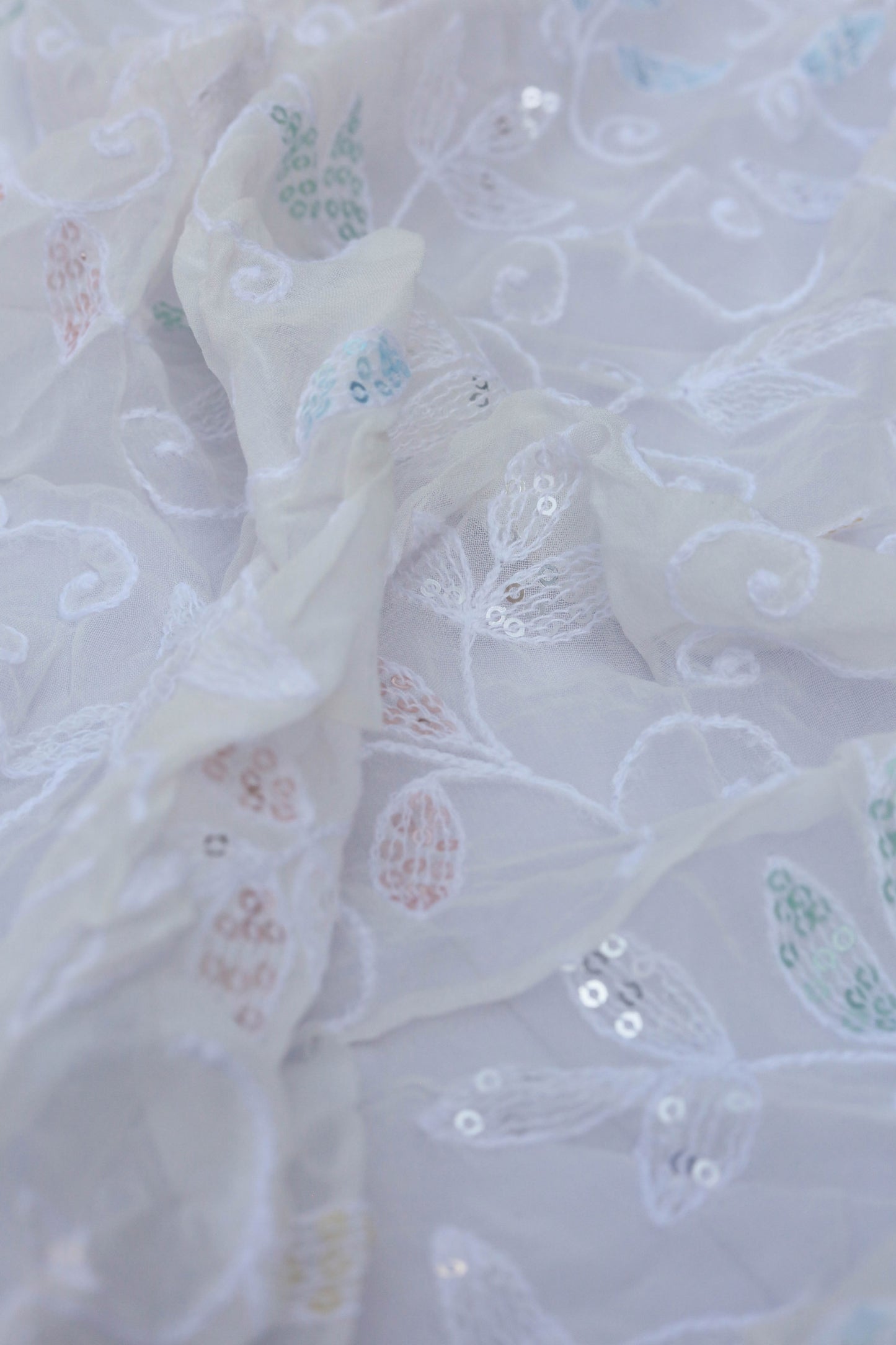 Embroidered Sequin Leafy Vine Design Fabric