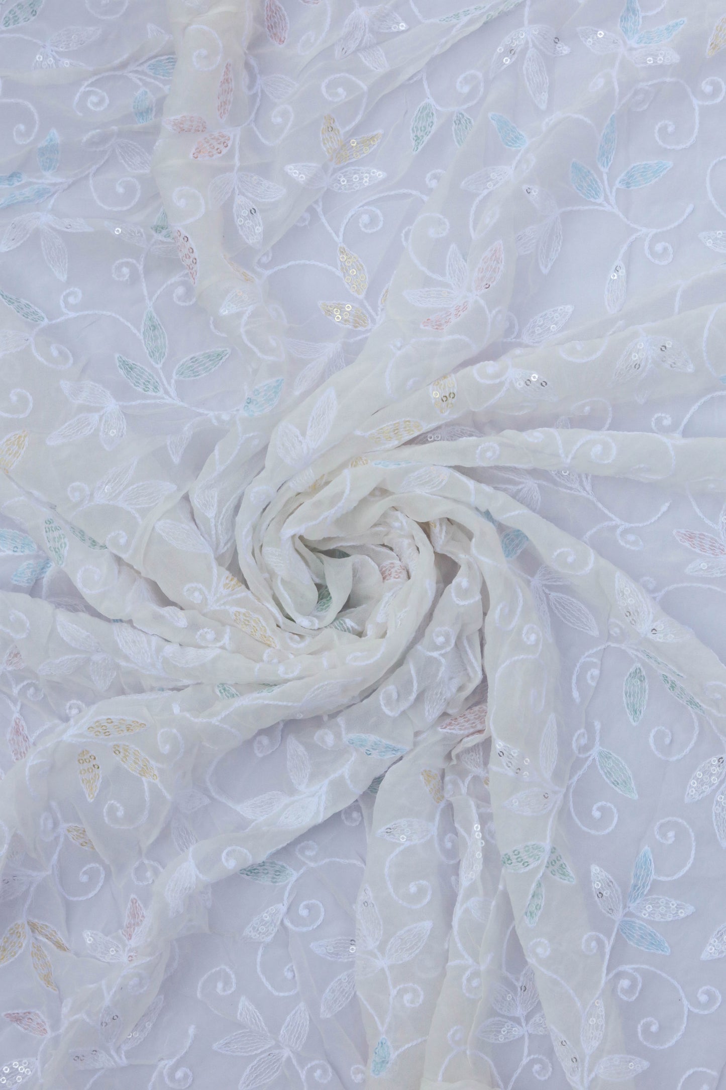 Embroidered Sequin Leafy Vine Design Fabric