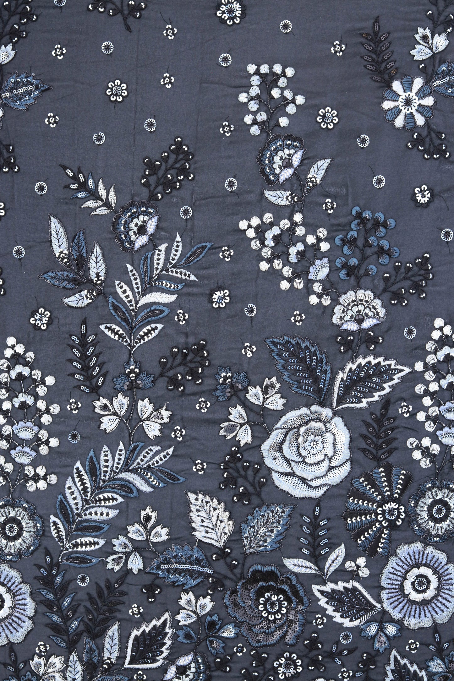 Dual Tone Floral Embroidered Fabric with Sequin Detailing