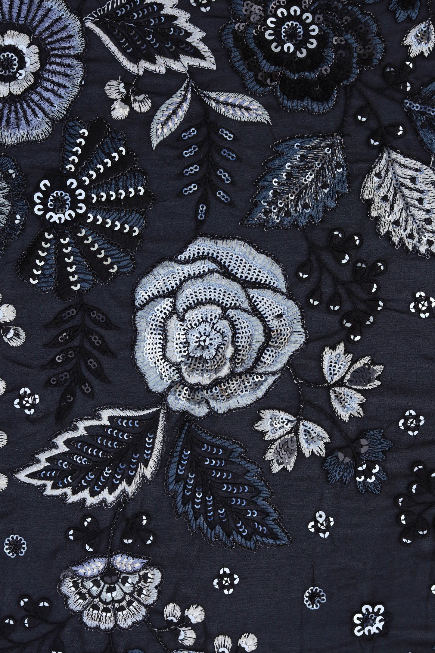 Dual Tone Floral Embroidered Fabric with Sequin Detailing
