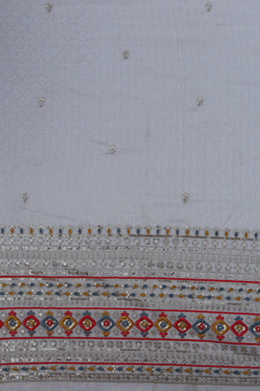 Pure Banarasi Tissue Brocade Fabric with Diamond Weave Mirror Embellishments and Embroidered Border