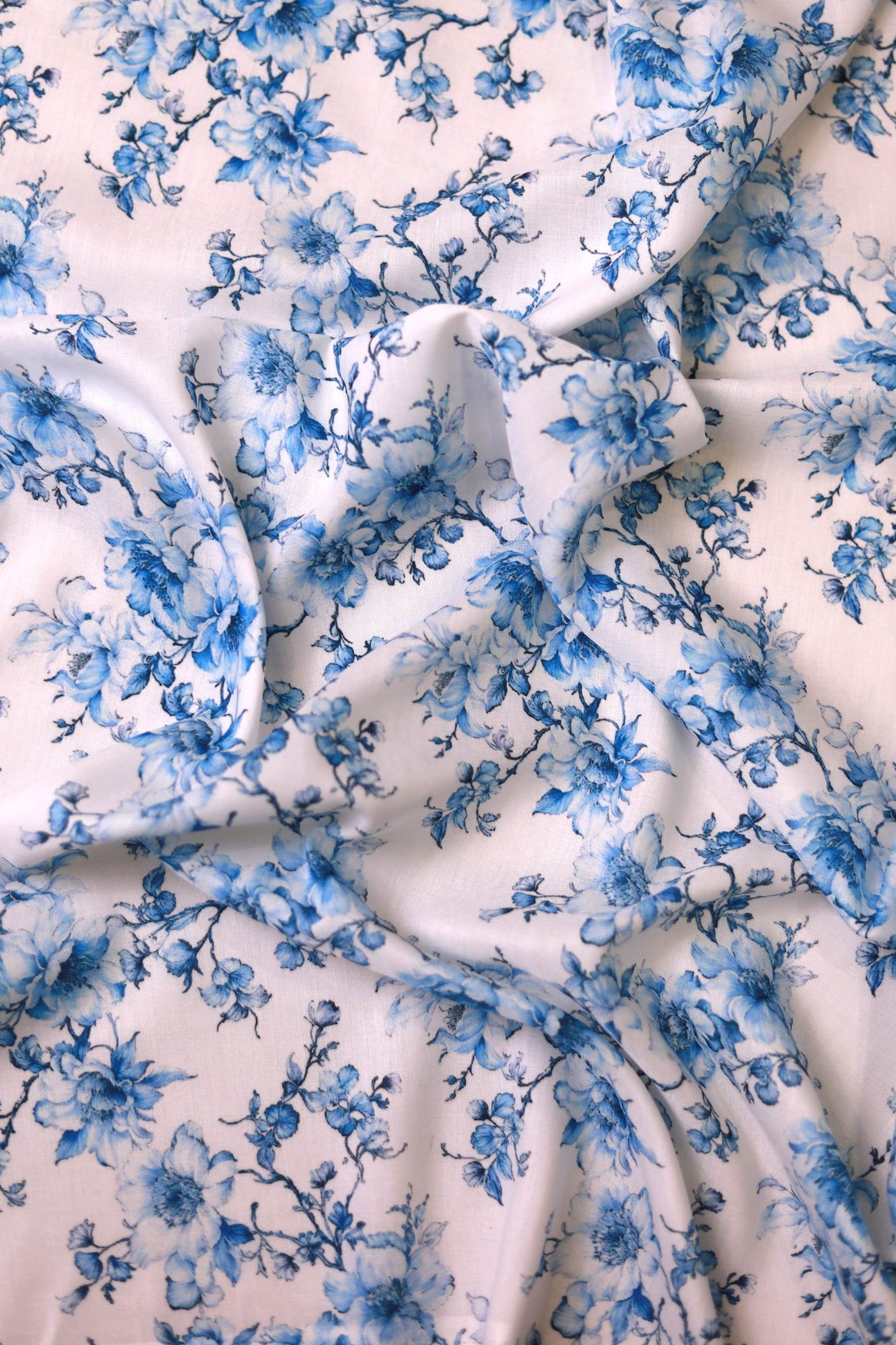 Ocean Mist Flora Muslin Printed Fabric