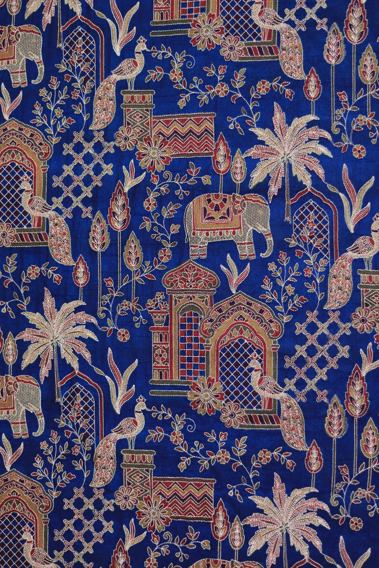 Blue Majestic Meadow Viscose Chinon Embroidered Fabric