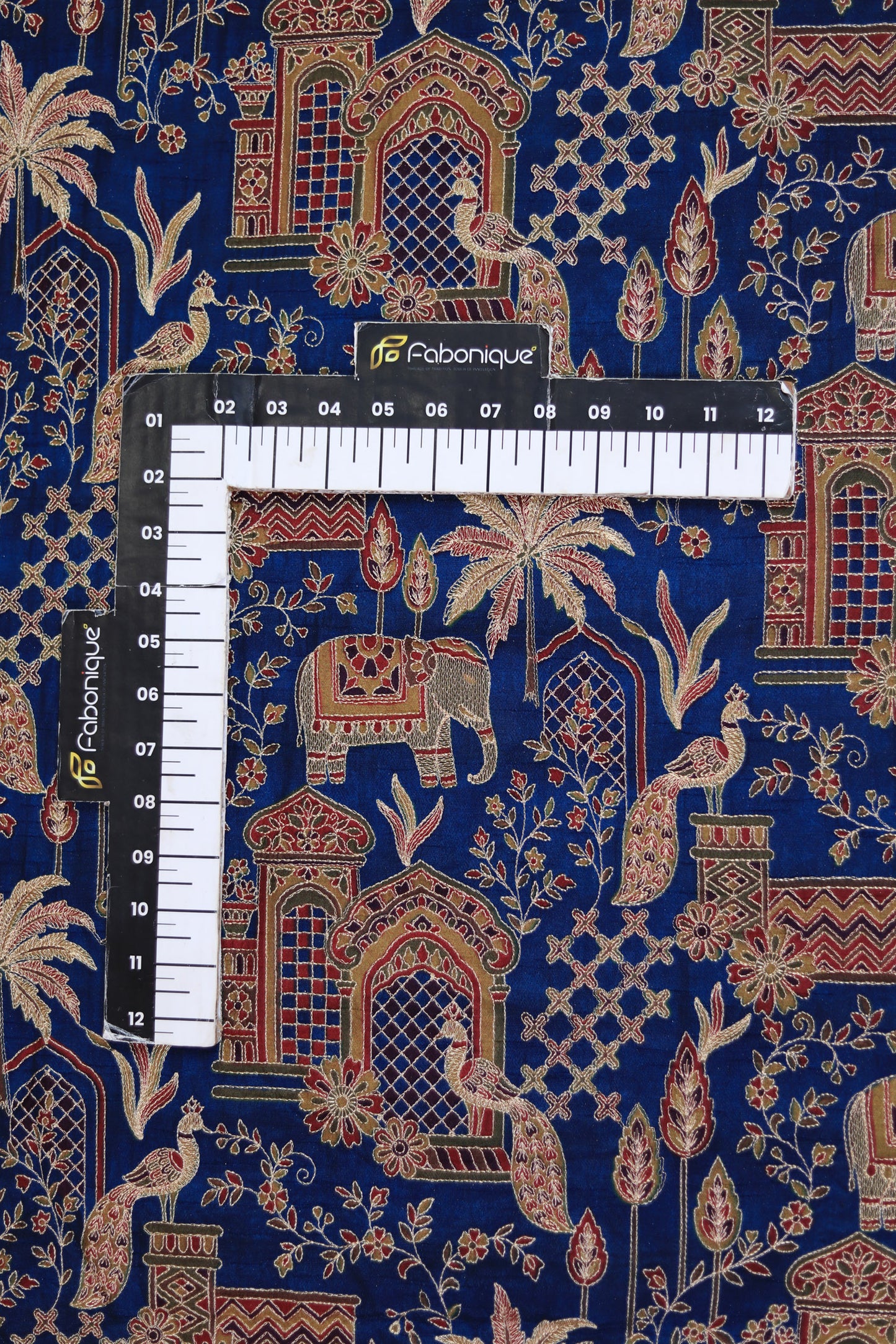 Blue Majestic Meadow Viscose Chinon Embroidered Fabric