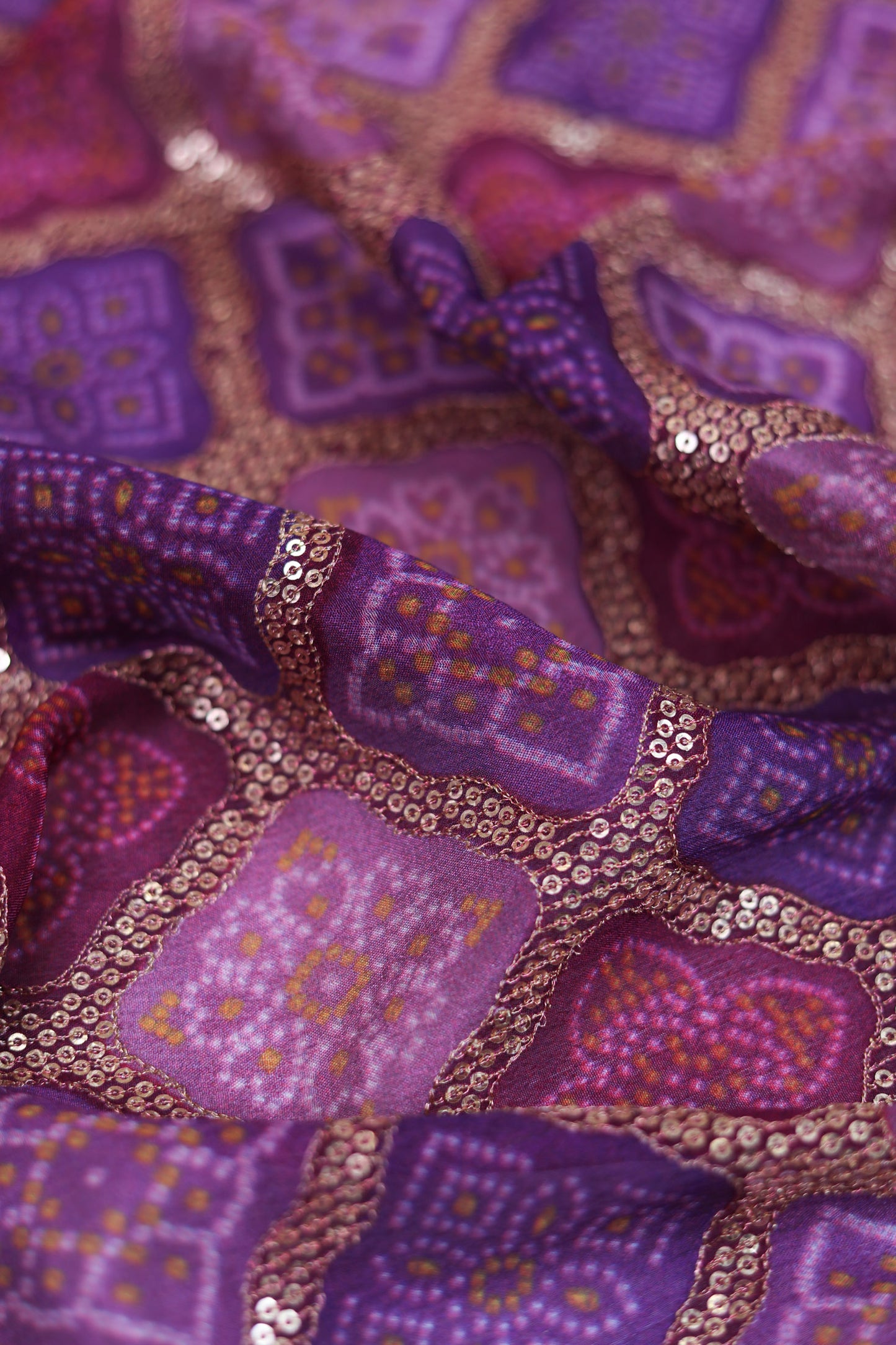 Purple Orchid Luxe Embroidered Viscose Dola Fabric