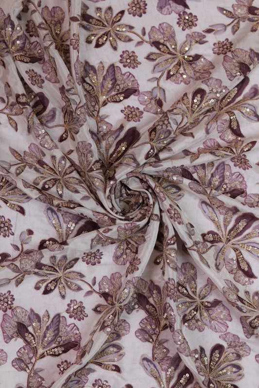 Purple Mist Embroidered Floral Sequin Fabric