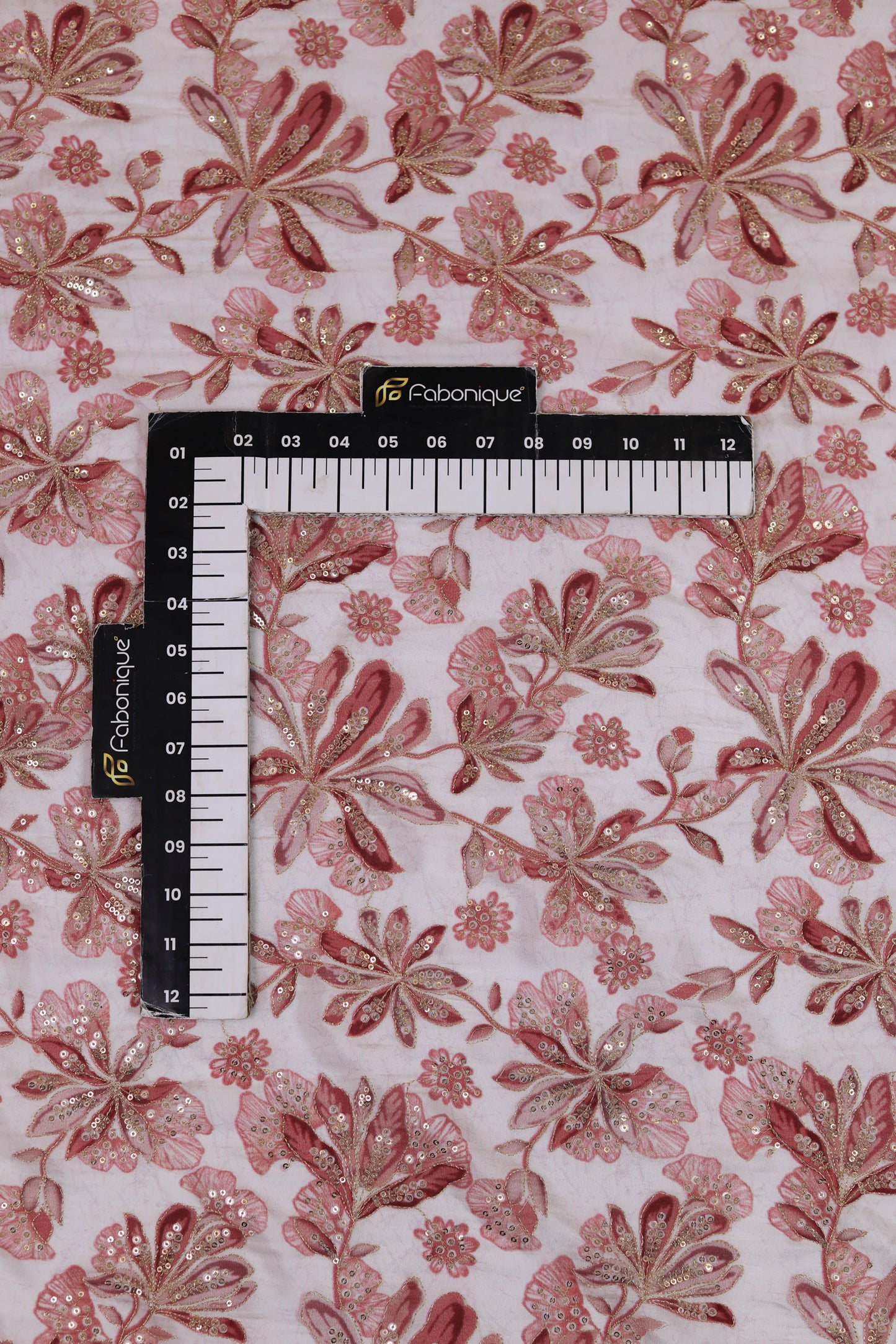 Red Mist Embroidered Floral Sequin Fabric