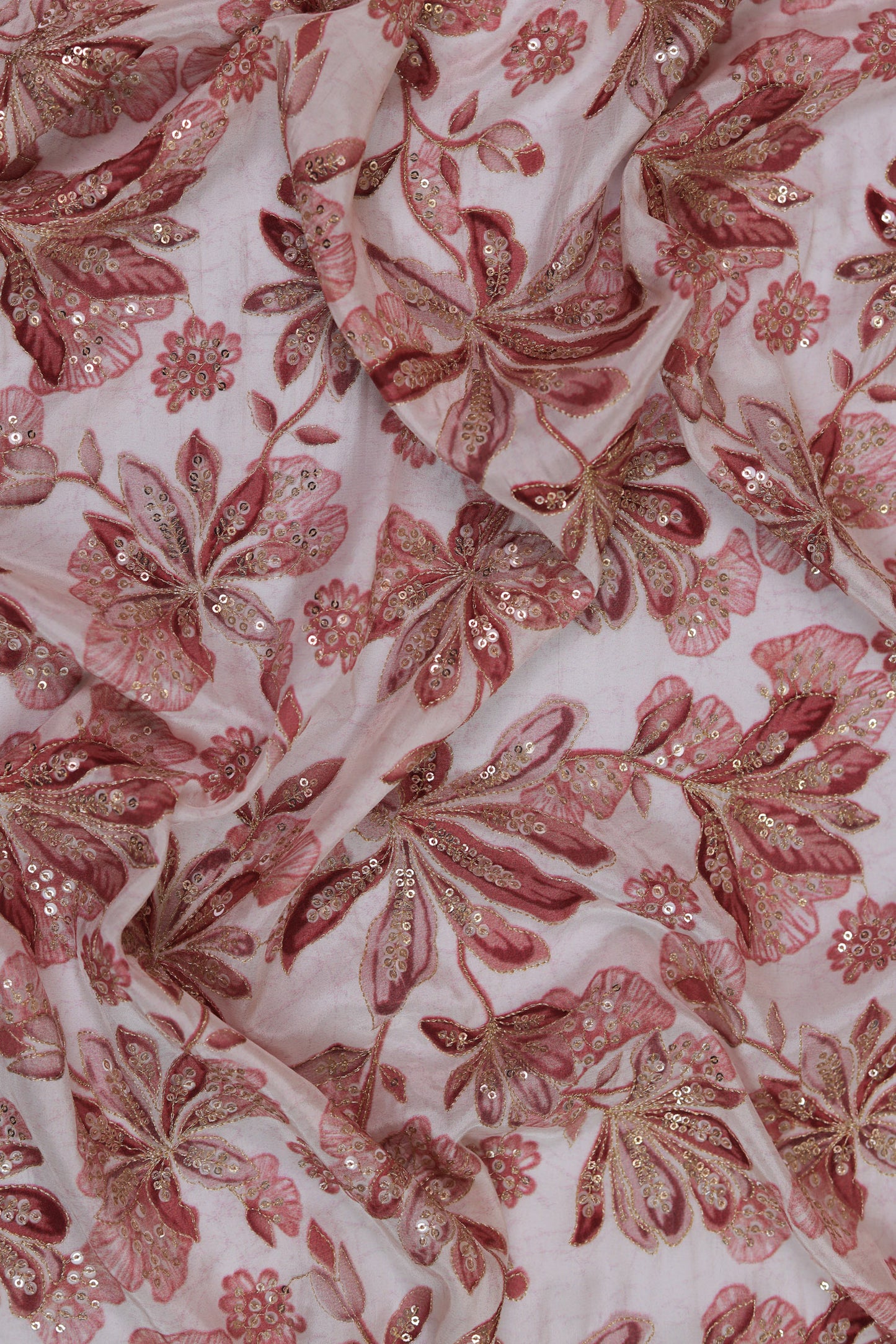 Red Mist Embroidered Floral Sequin Fabric