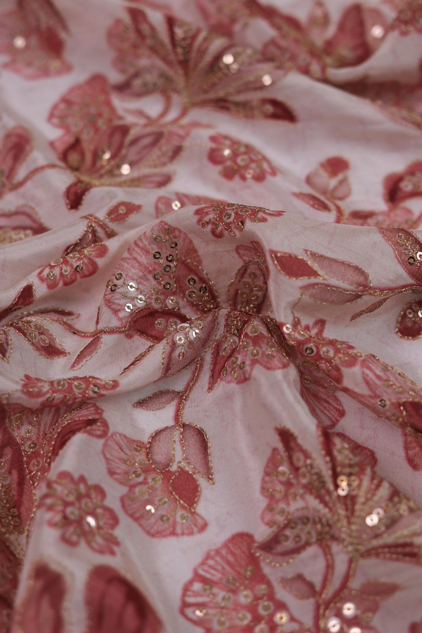 Red Mist Embroidered Floral Sequin Fabric