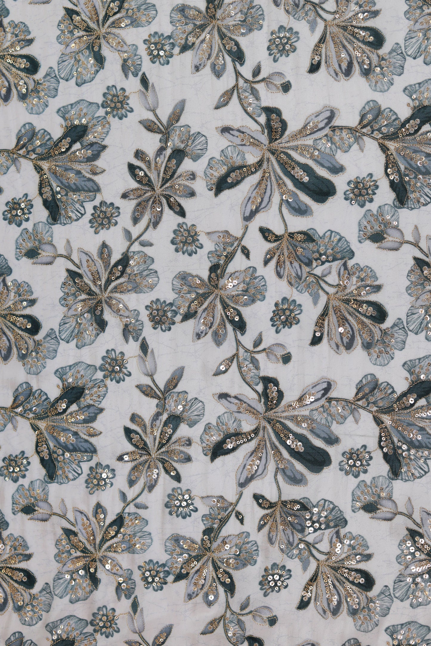 Green Mist Embroidered Floral Sequin Fabric