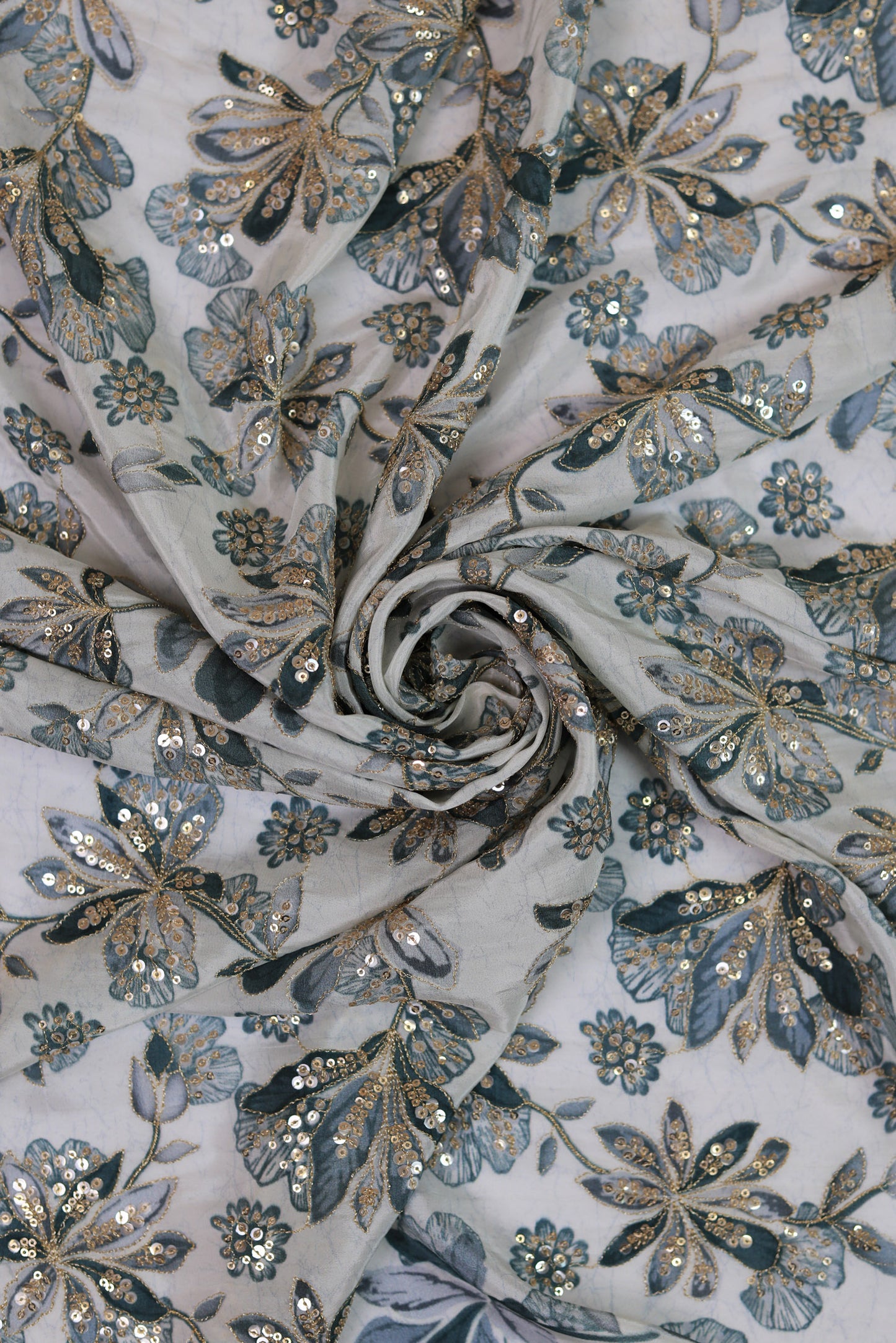 Green Mist Embroidered Floral Sequin Fabric