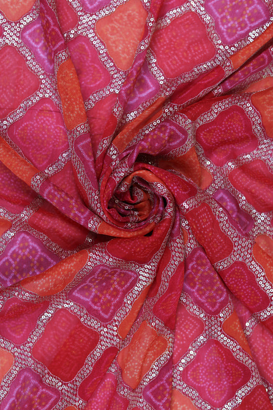 Orange Orchid Luxe Embroidered Viscose Dola Fabric