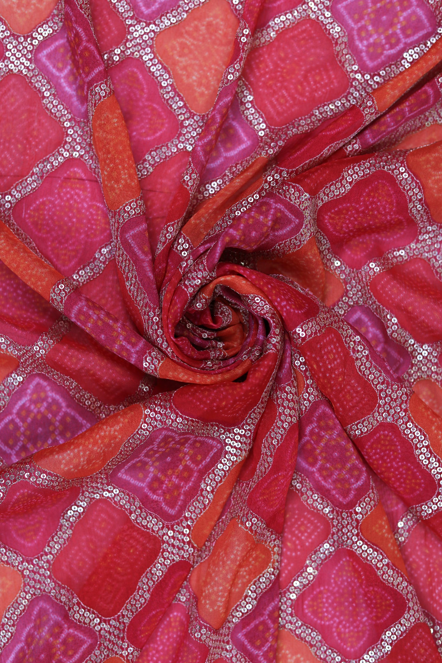 Orange Orchid Luxe Embroidered Viscose Dola Fabric