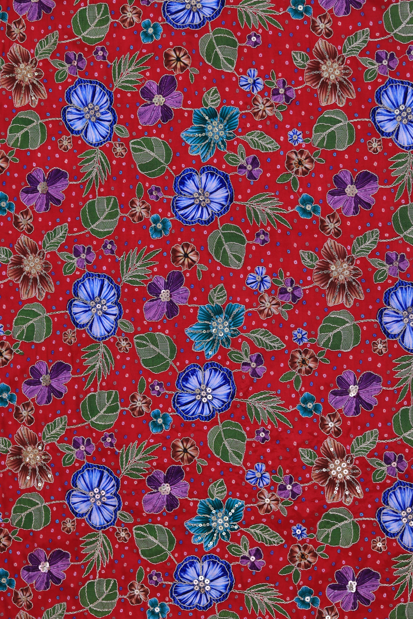 Mustard Floral Embroidered Crepe Fabric