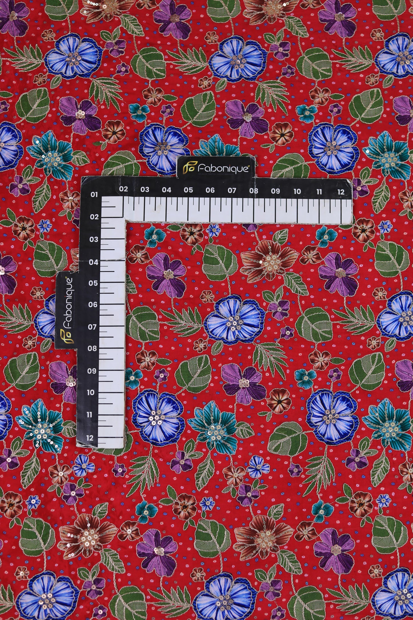Mustard Floral Embroidered Crepe Fabric
