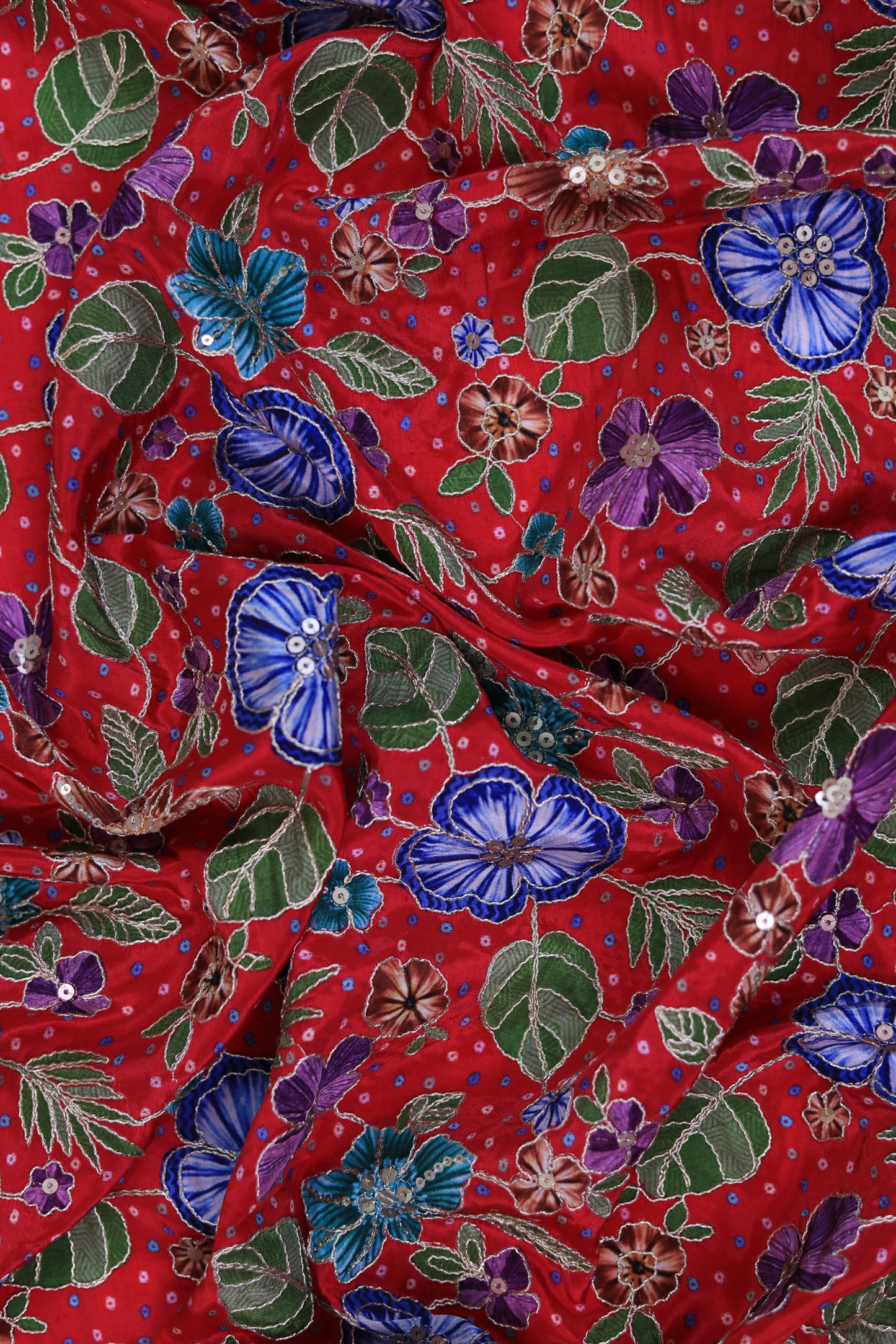 Mustard Floral Embroidered Crepe Fabric