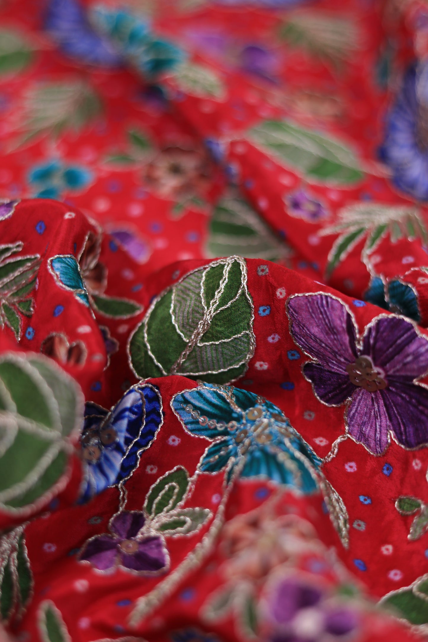 Mustard Floral Embroidered Crepe Fabric