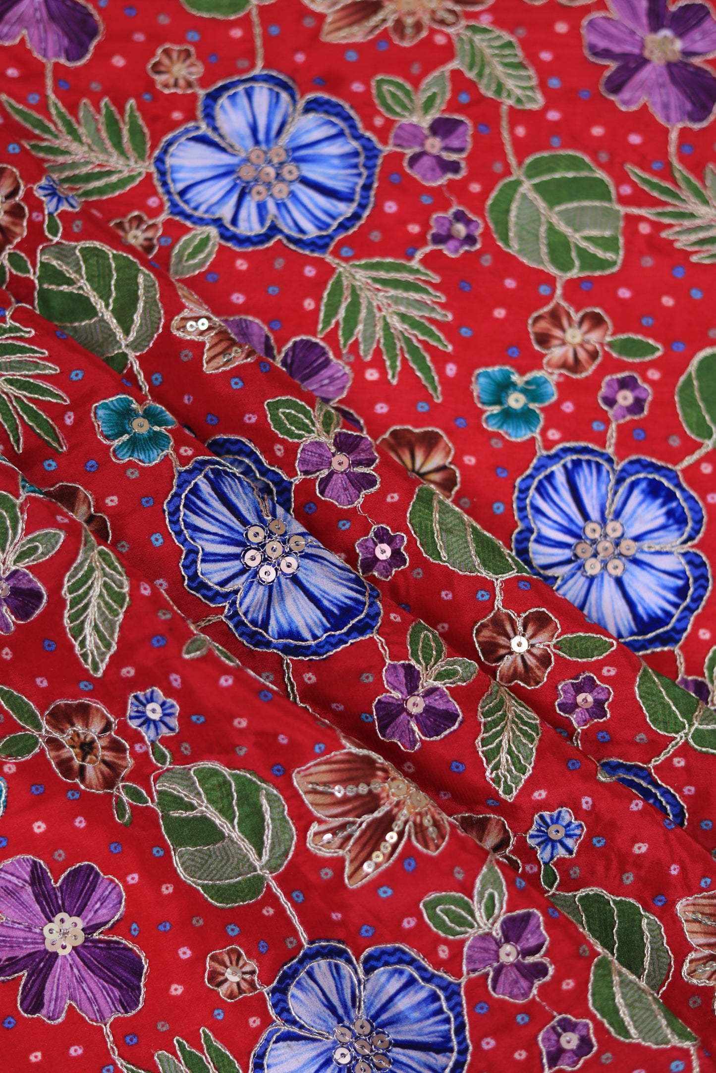 Mustard Floral Embroidered Crepe Fabric