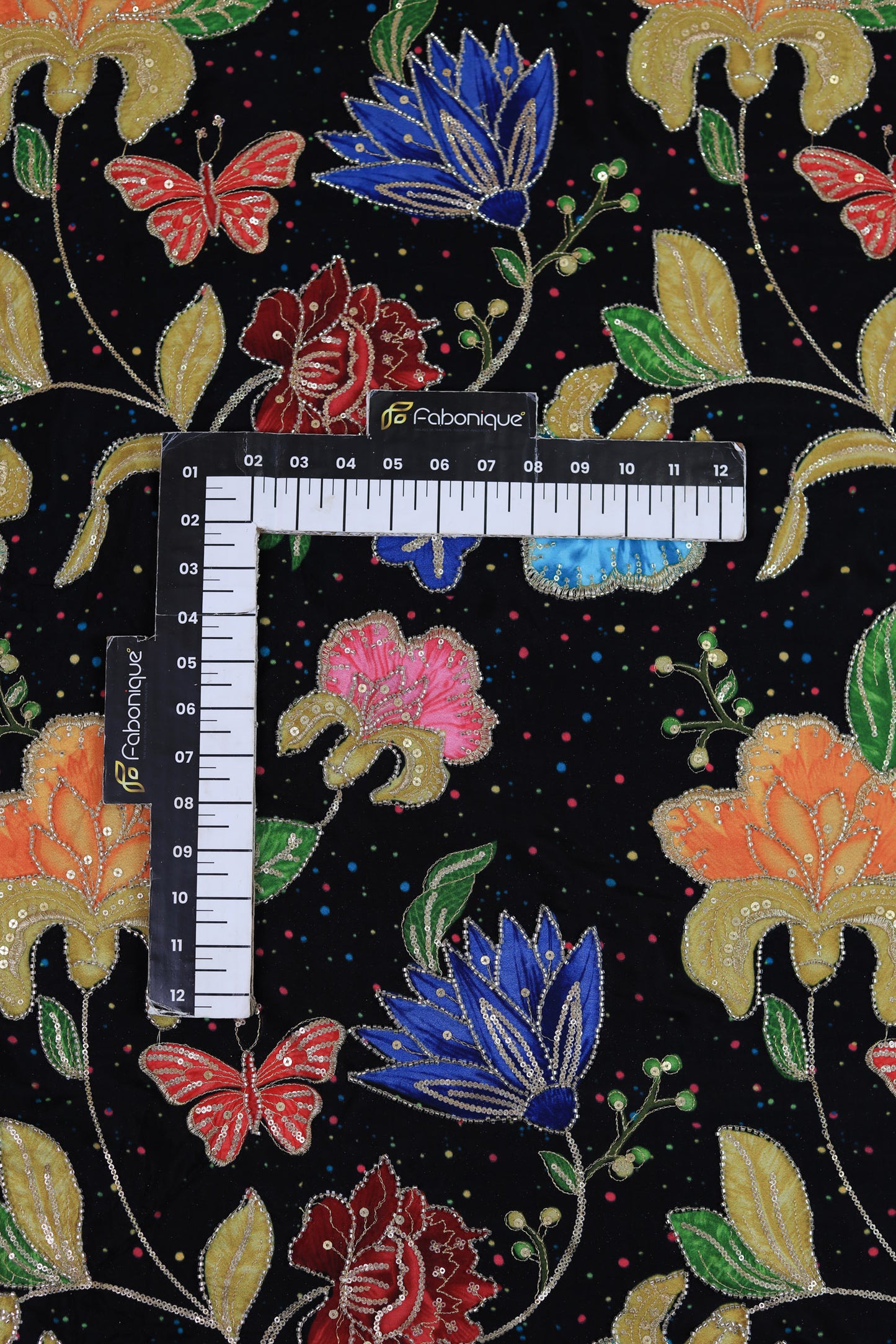 Black Midnight Bloom Sequin Embroidered Crepe