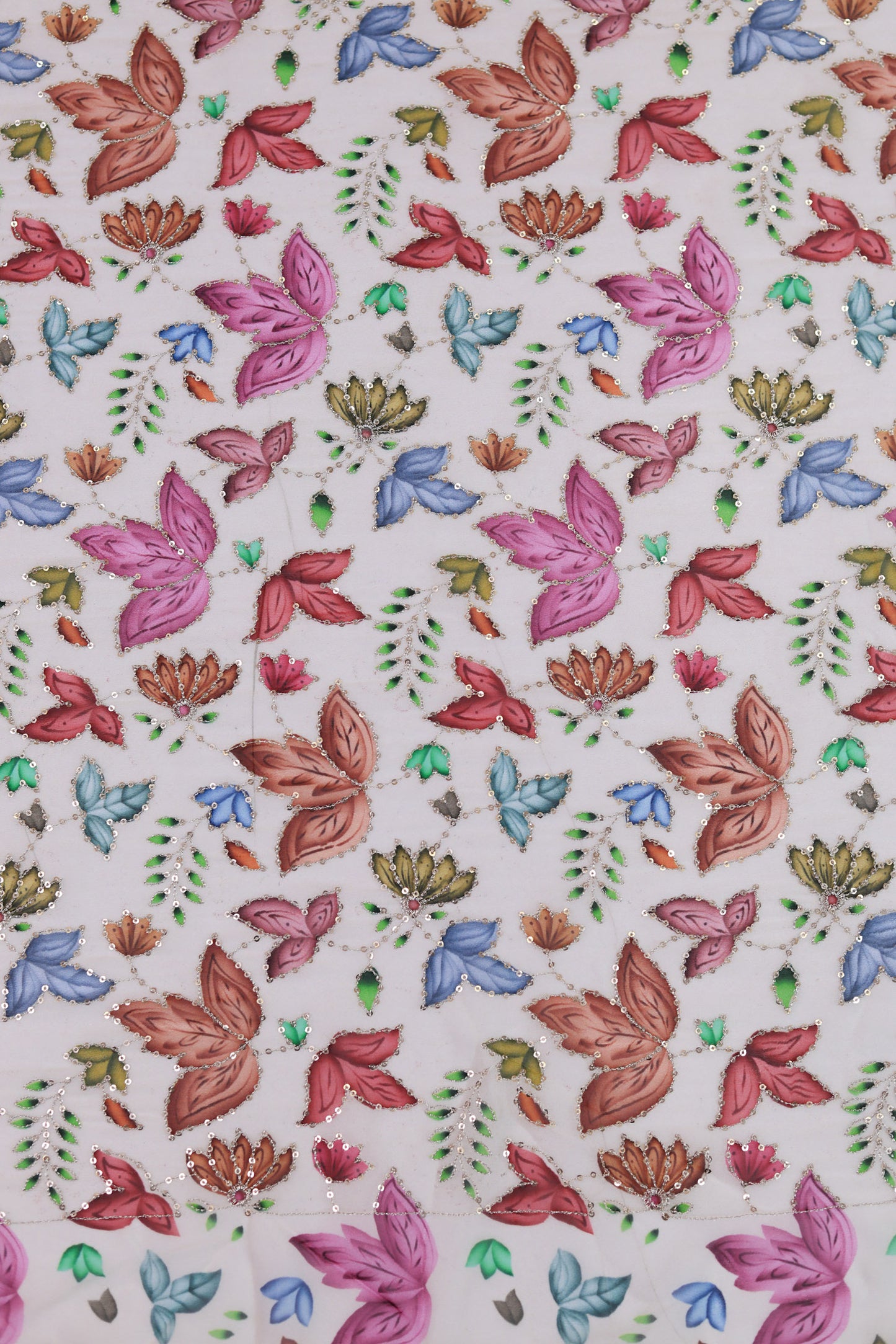 Pastel Bloom Sequin Embroidered Georgette Fabric