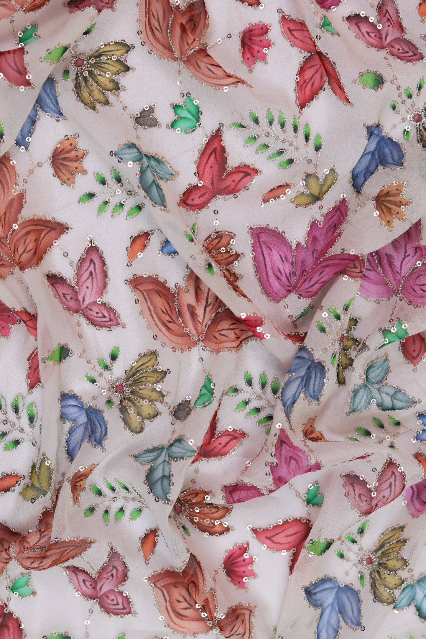 Pastel Bloom Sequin Embroidered Georgette Fabric