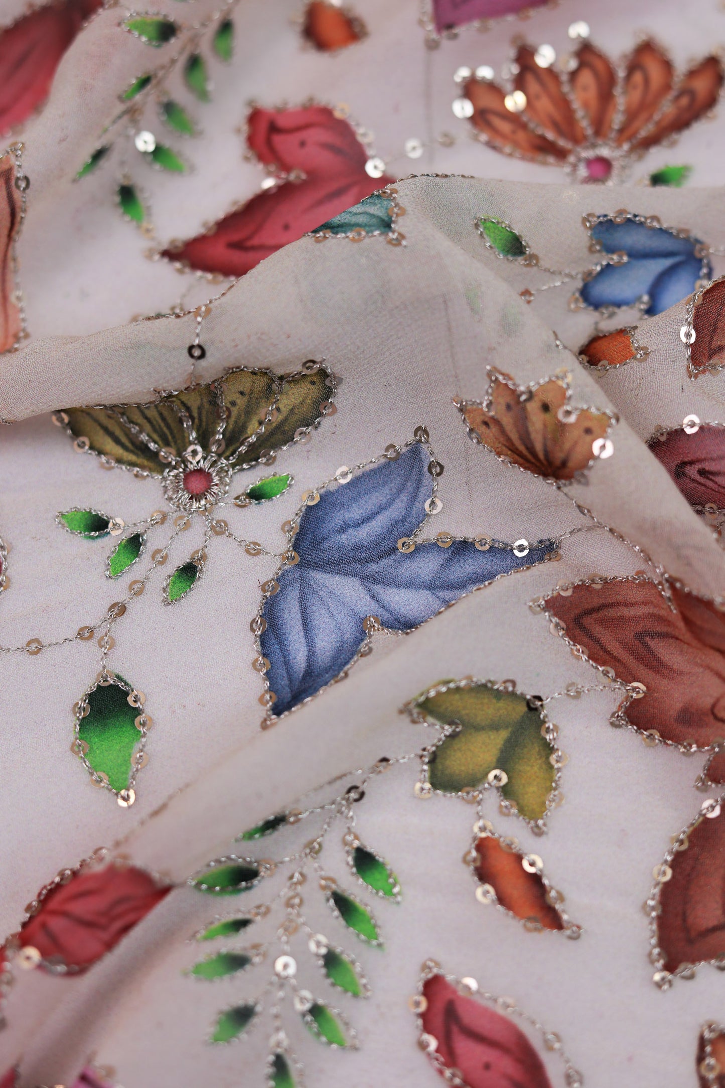 Pastel Bloom Sequin Embroidered Georgette Fabric