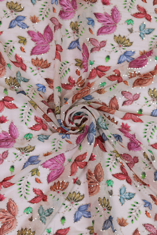 Pastel Bloom Sequin Embroidered Georgette Fabric