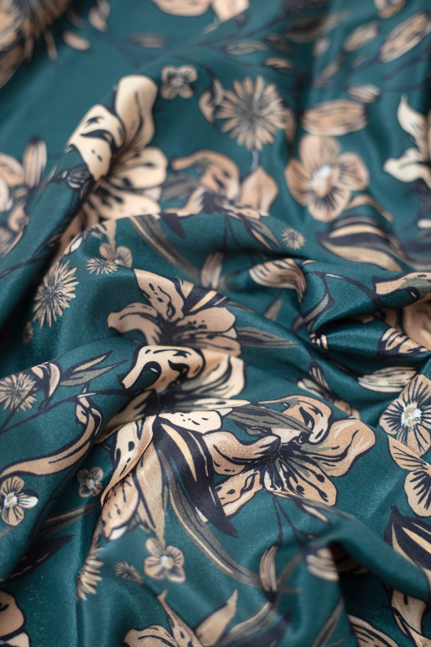 Emerald Bloom Crepe Silk Fabric