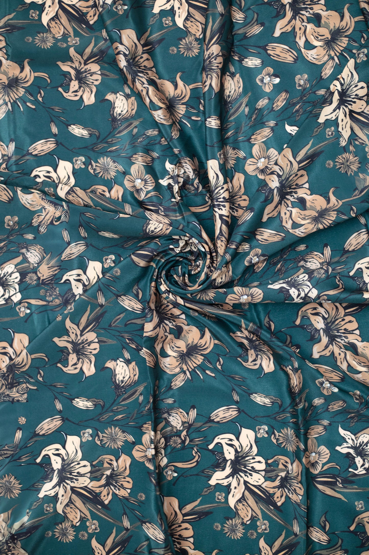 Emerald Bloom Crepe Silk Fabric