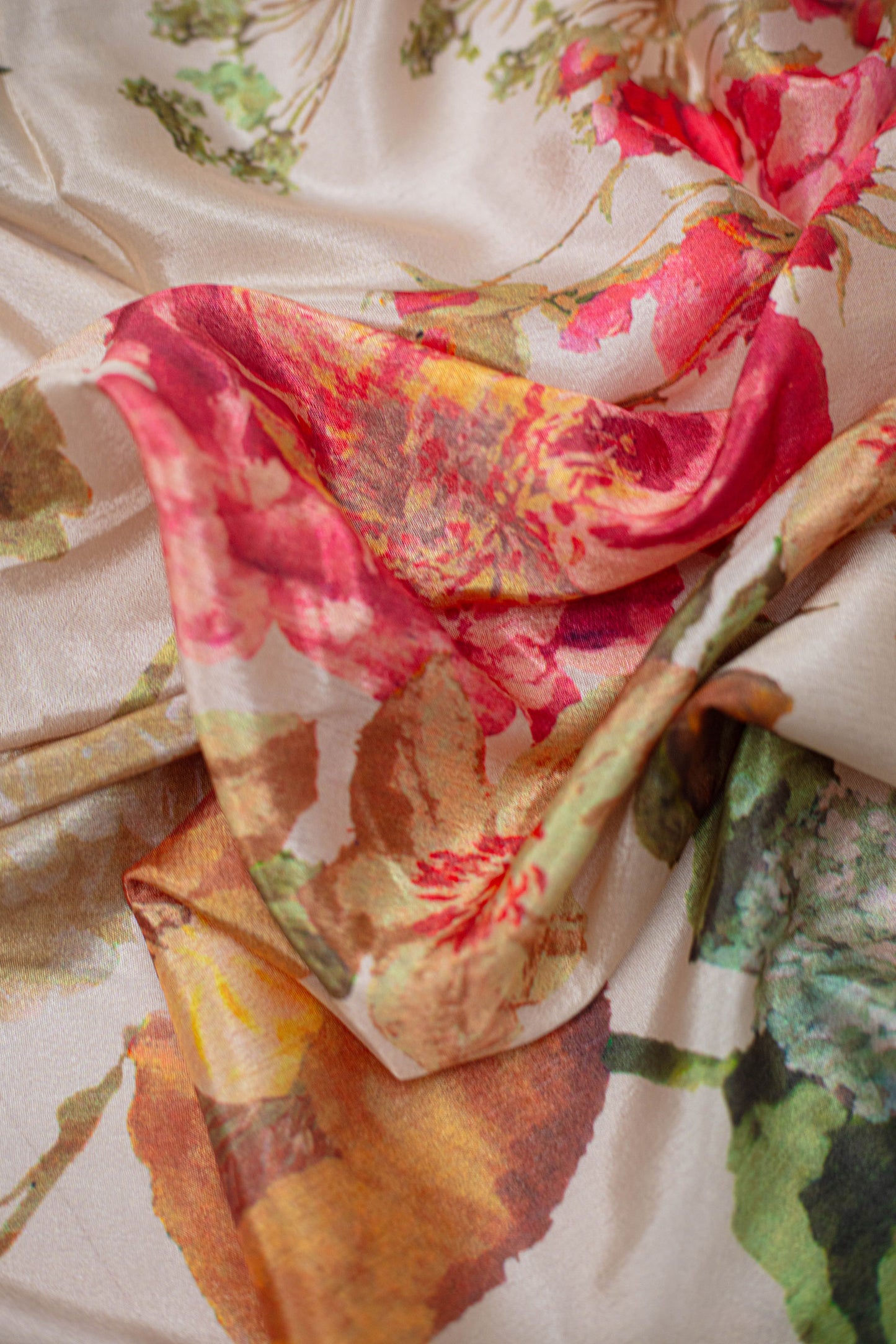 Antique Floral Crepe Silk Fabric