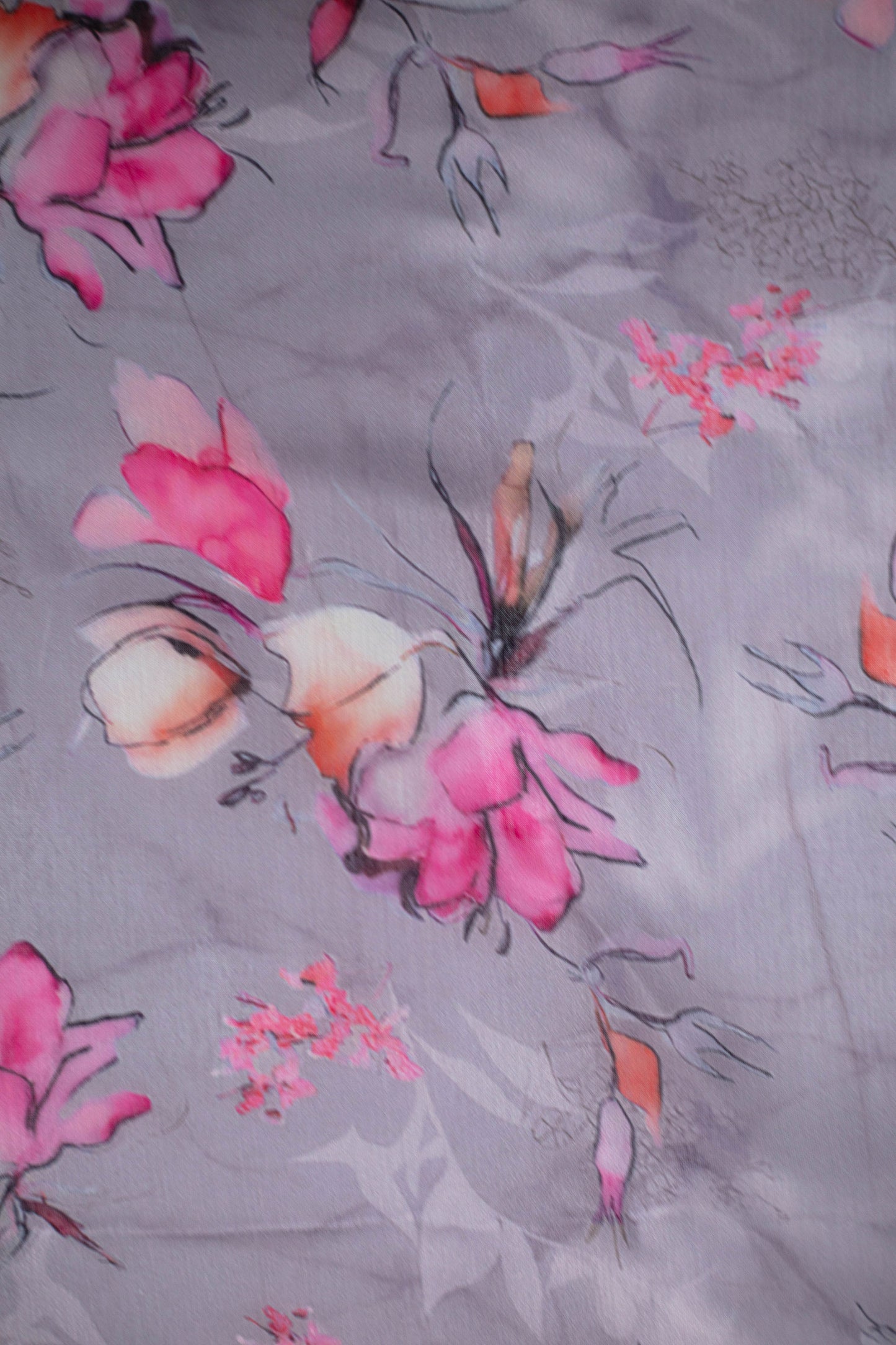 Dusky Petals Printed Chanderi Fabric