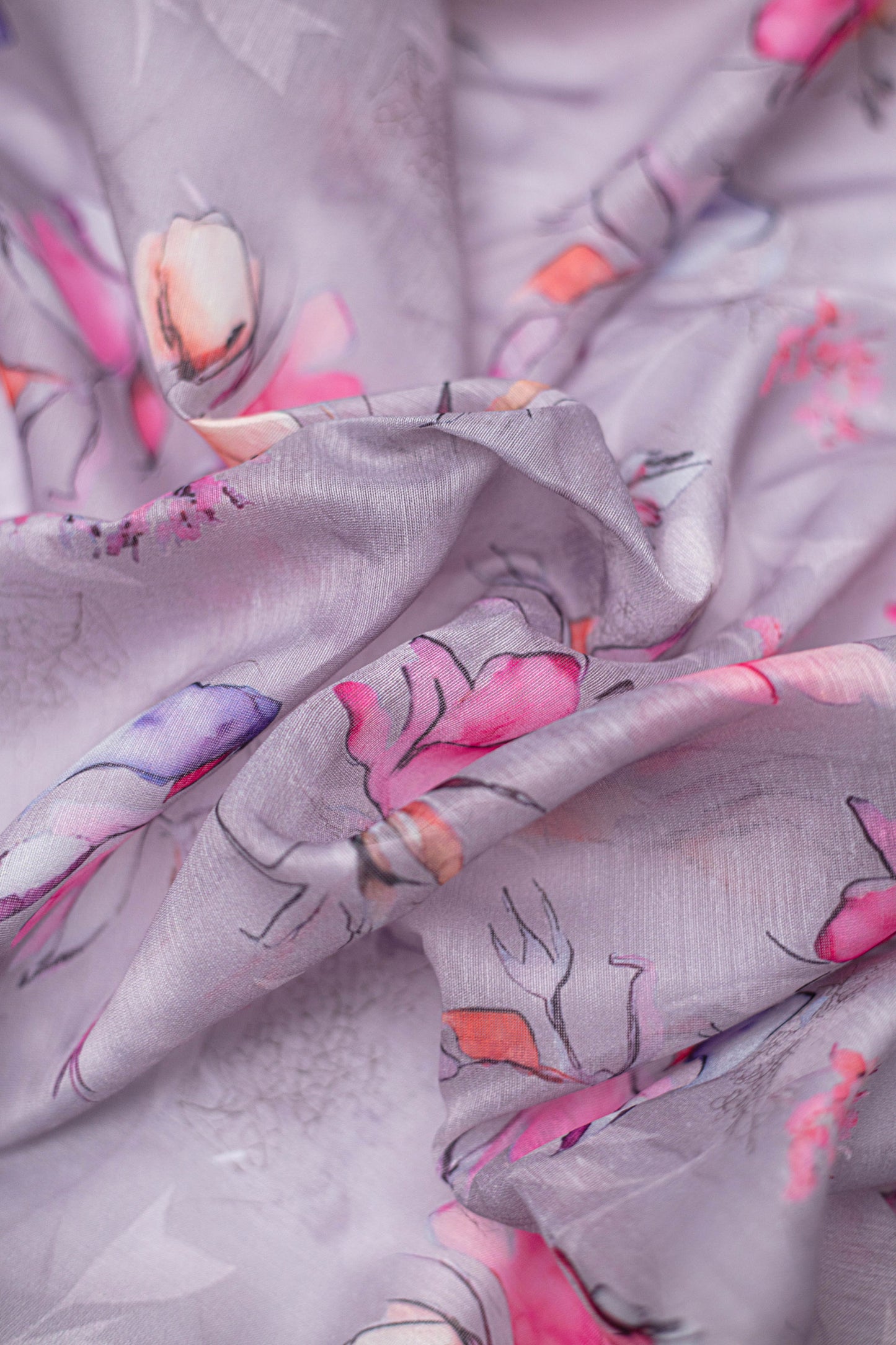 Dusky Petals Printed Chanderi Fabric