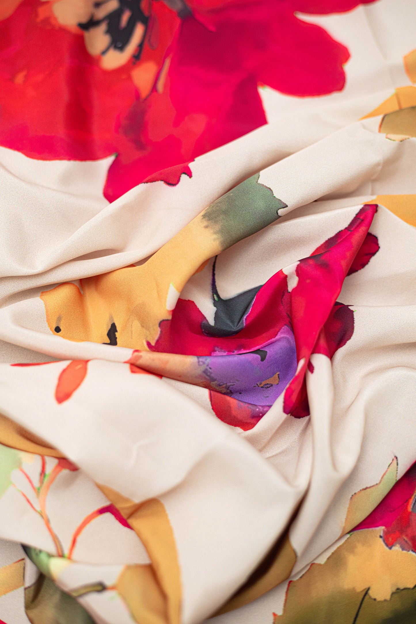 Crimson Bloom Crepe Silk Fabric