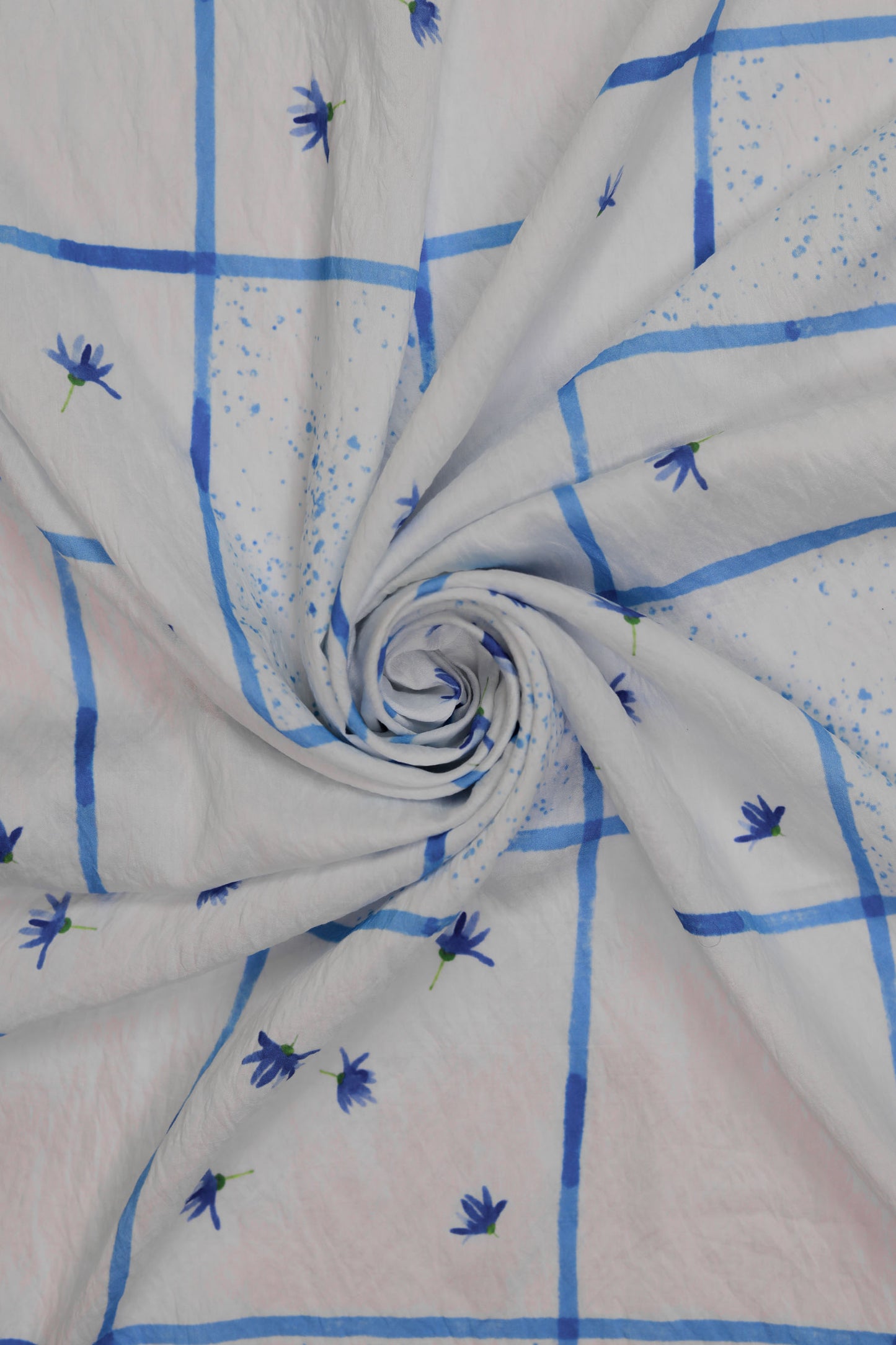 Botanic Glow White Viscose Floral Grid Fabric