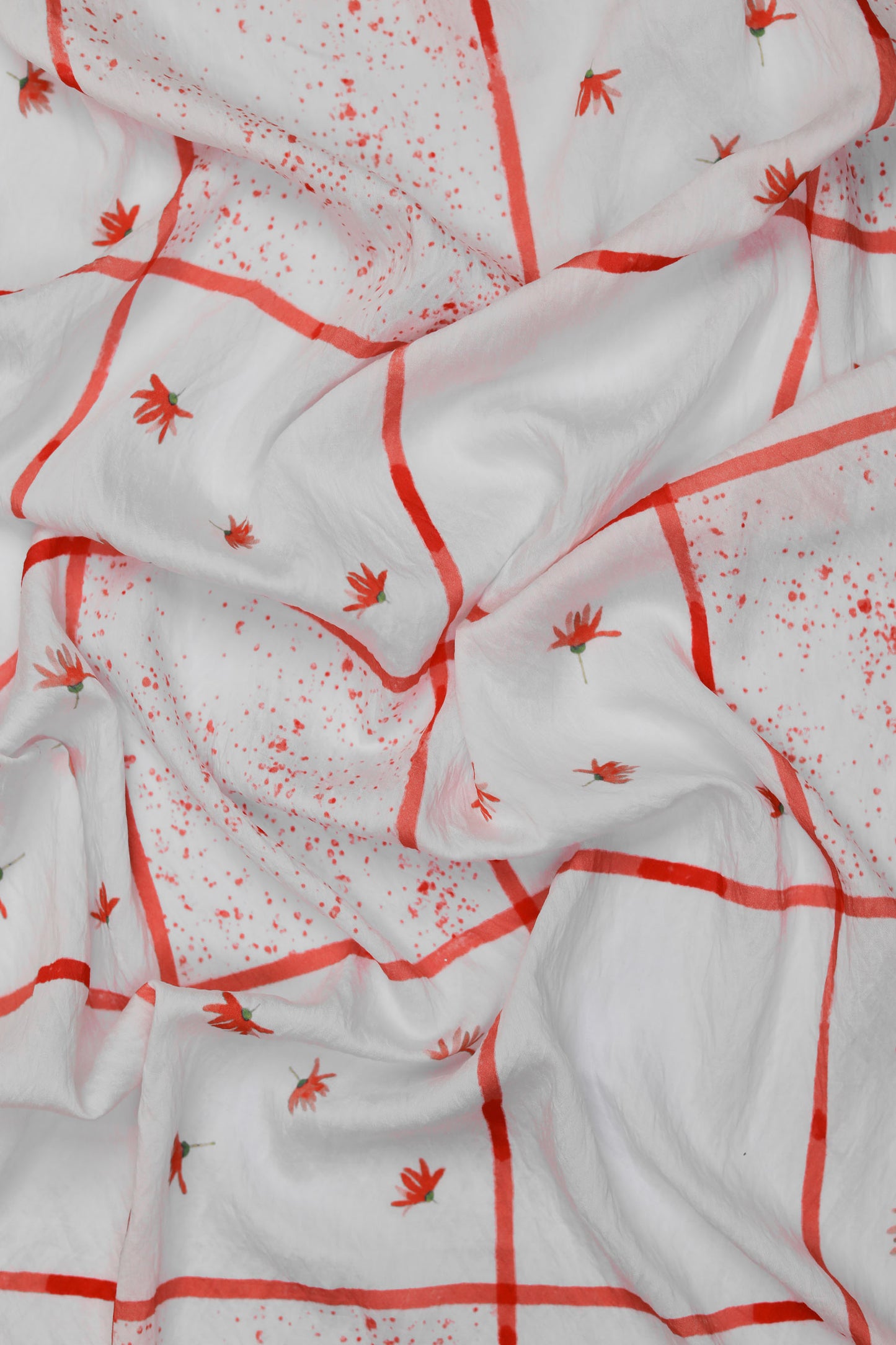 Botanic Glow White Viscose Floral Grid Fabric