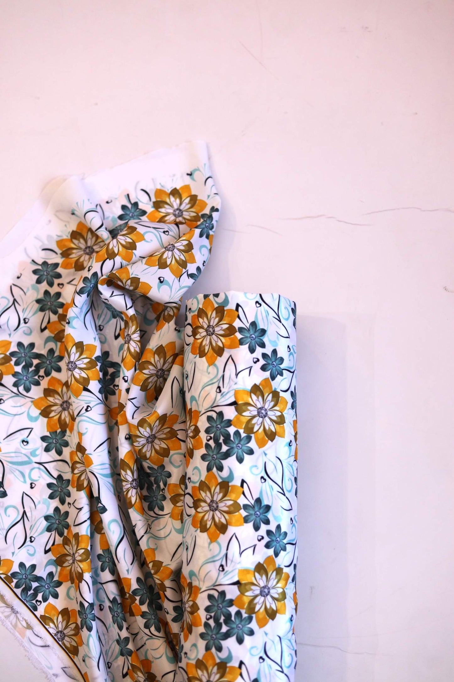 Amber Blossom French Crepe Fabric