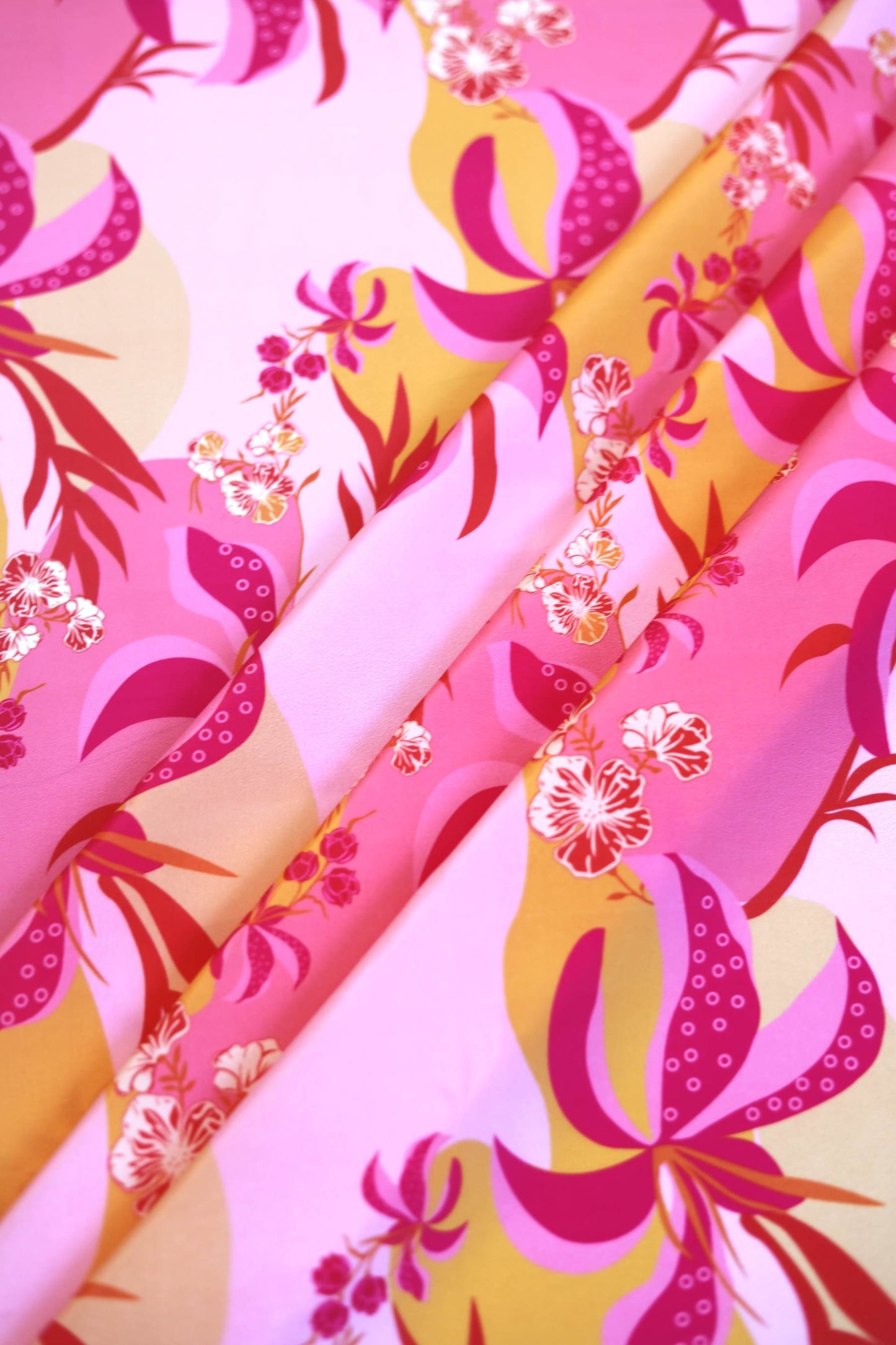 Coral Bloomscape French Crepe Fabric