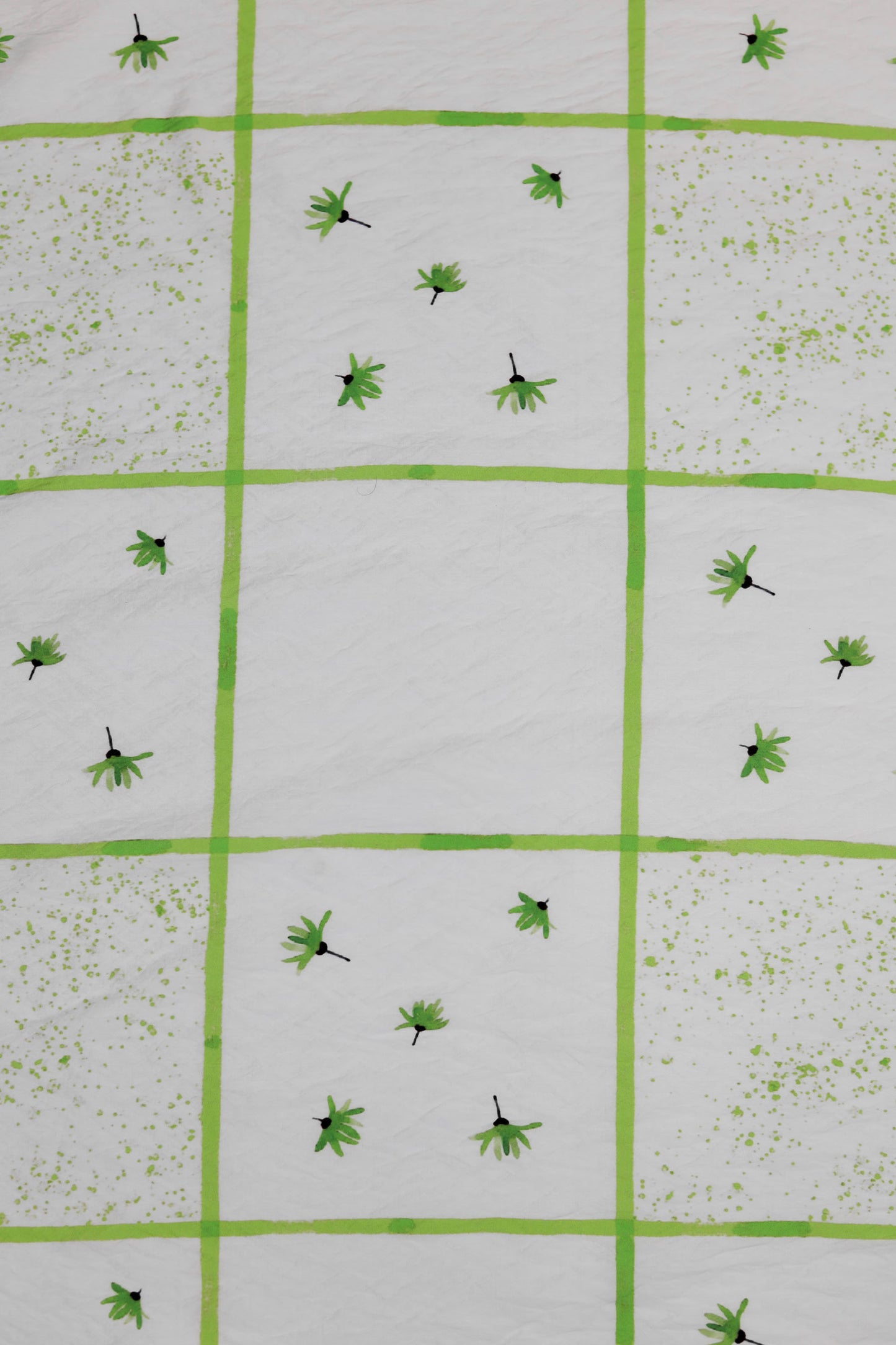 Botanic Glow White Viscose Floral Grid Fabric