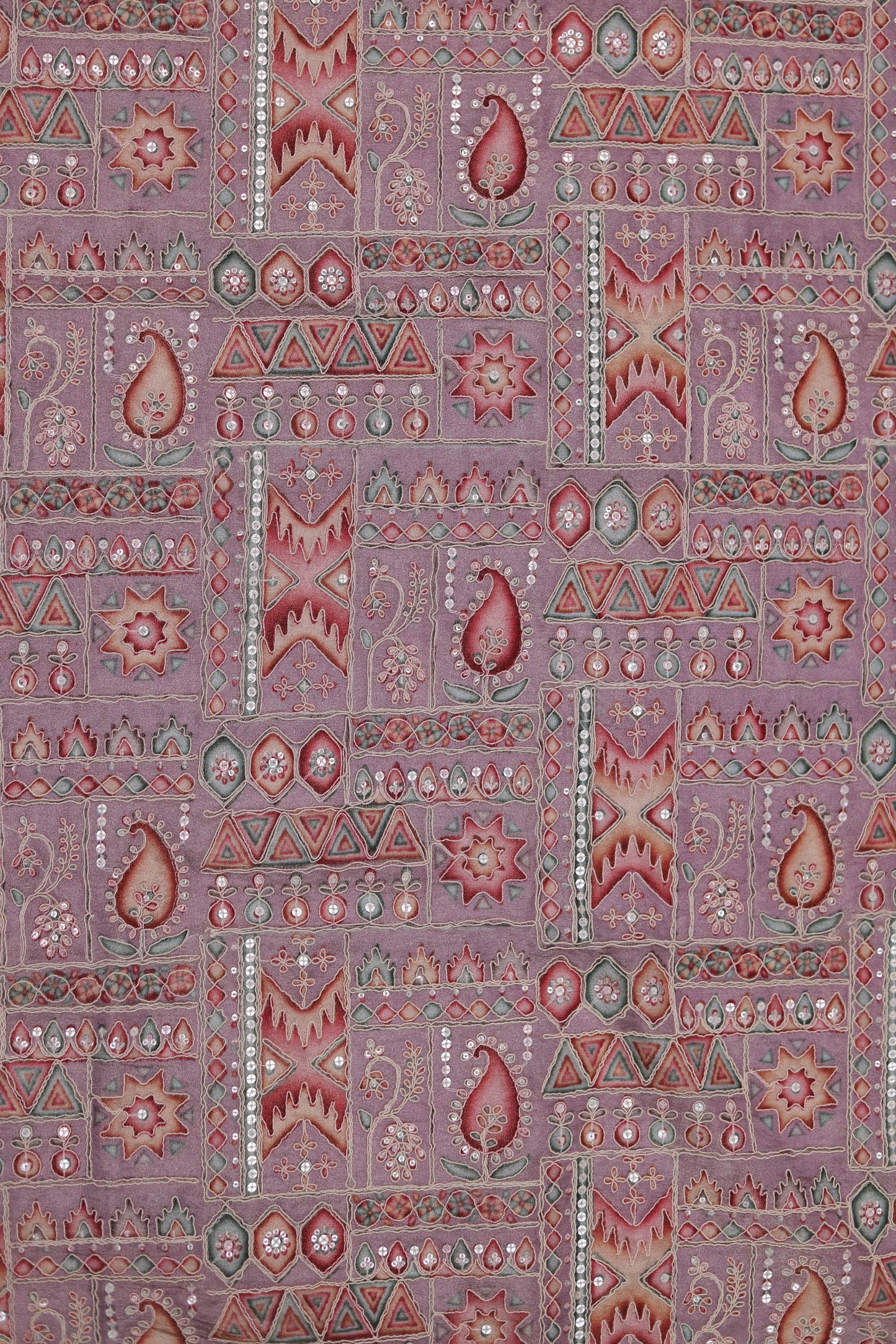 Purple Heritage Mosaic Embroidered Patchwork Fabric