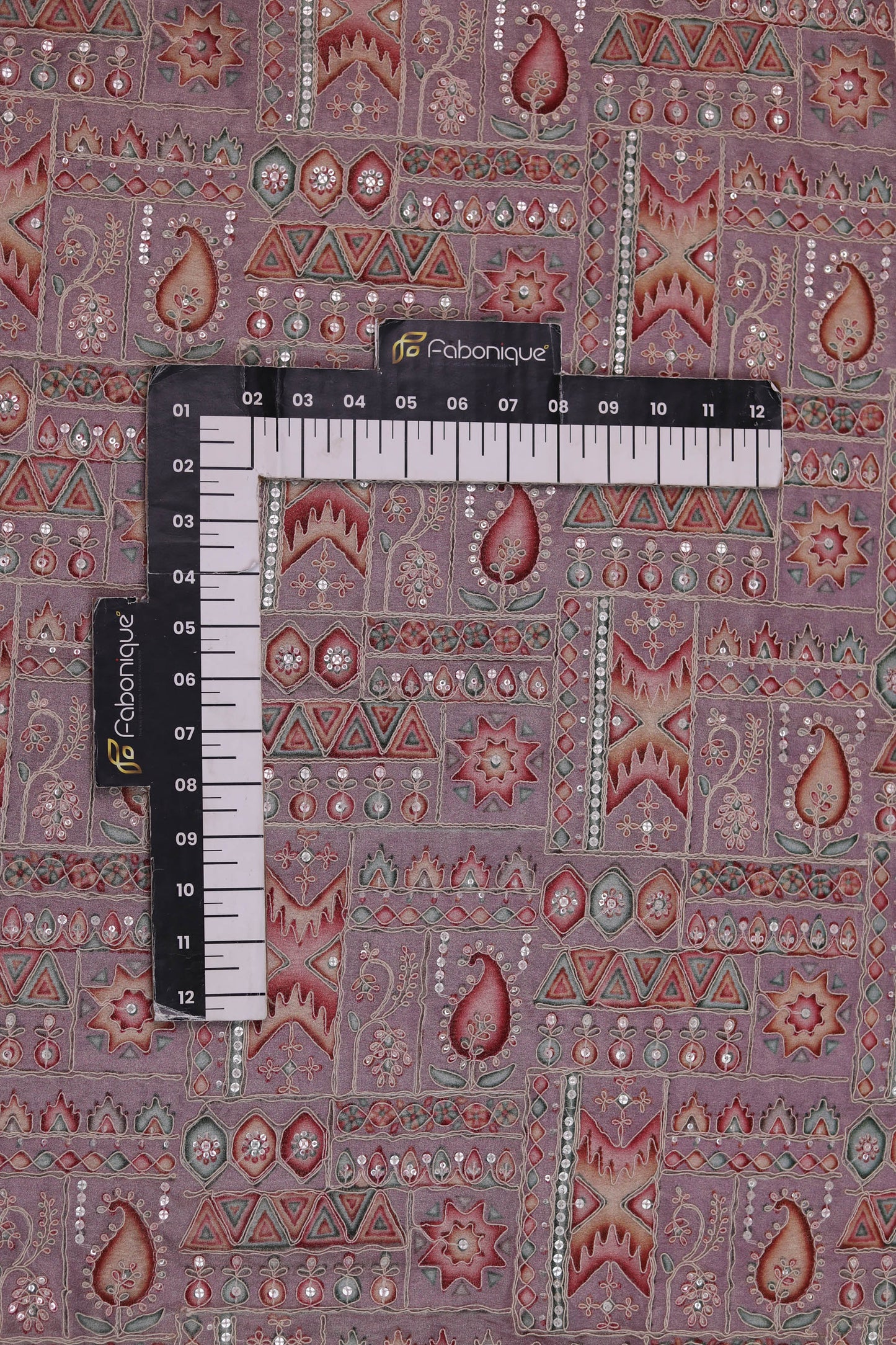 Purple Heritage Mosaic Embroidered Patchwork Fabric