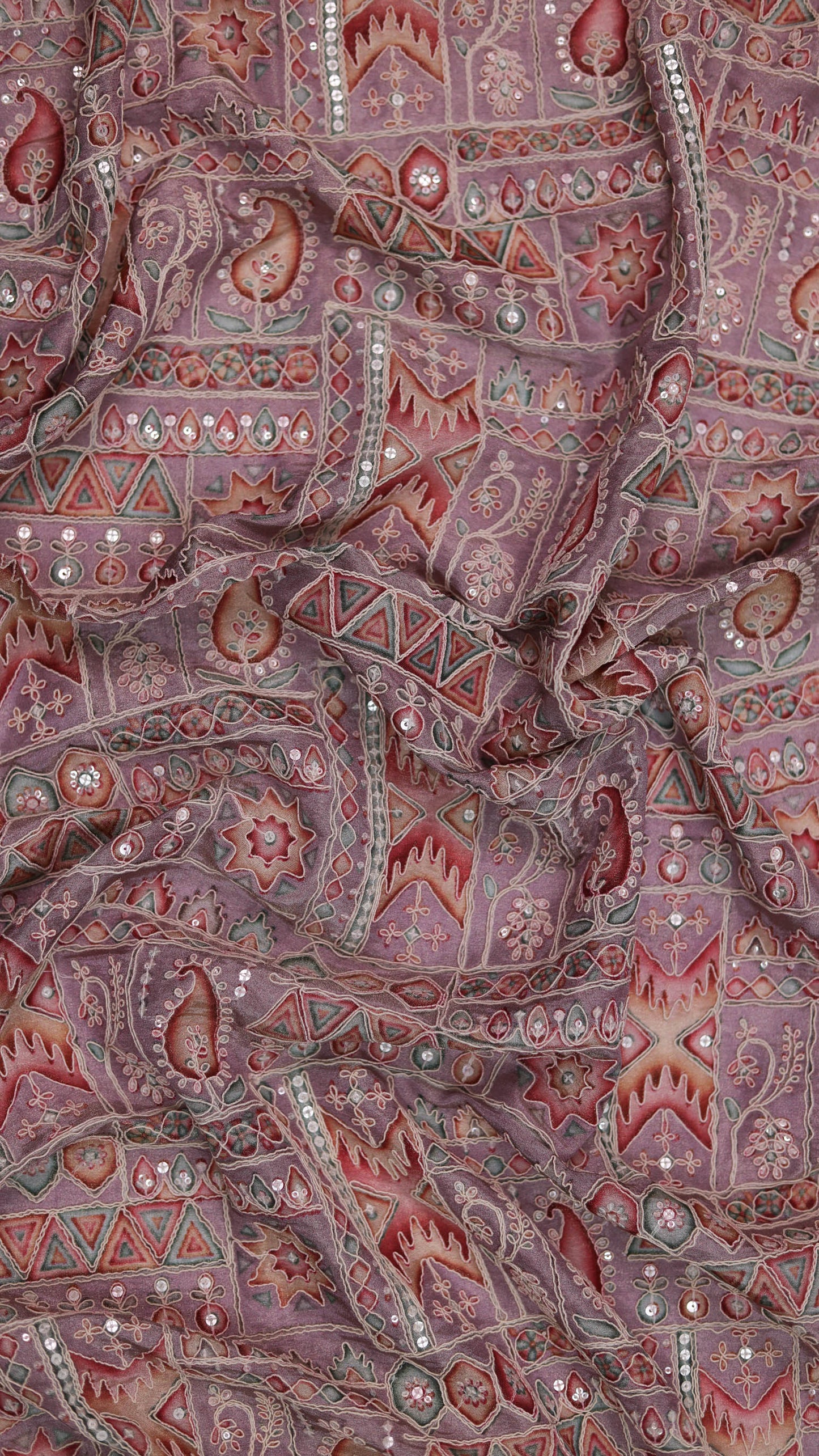 Purple Heritage Mosaic Embroidered Patchwork Fabric