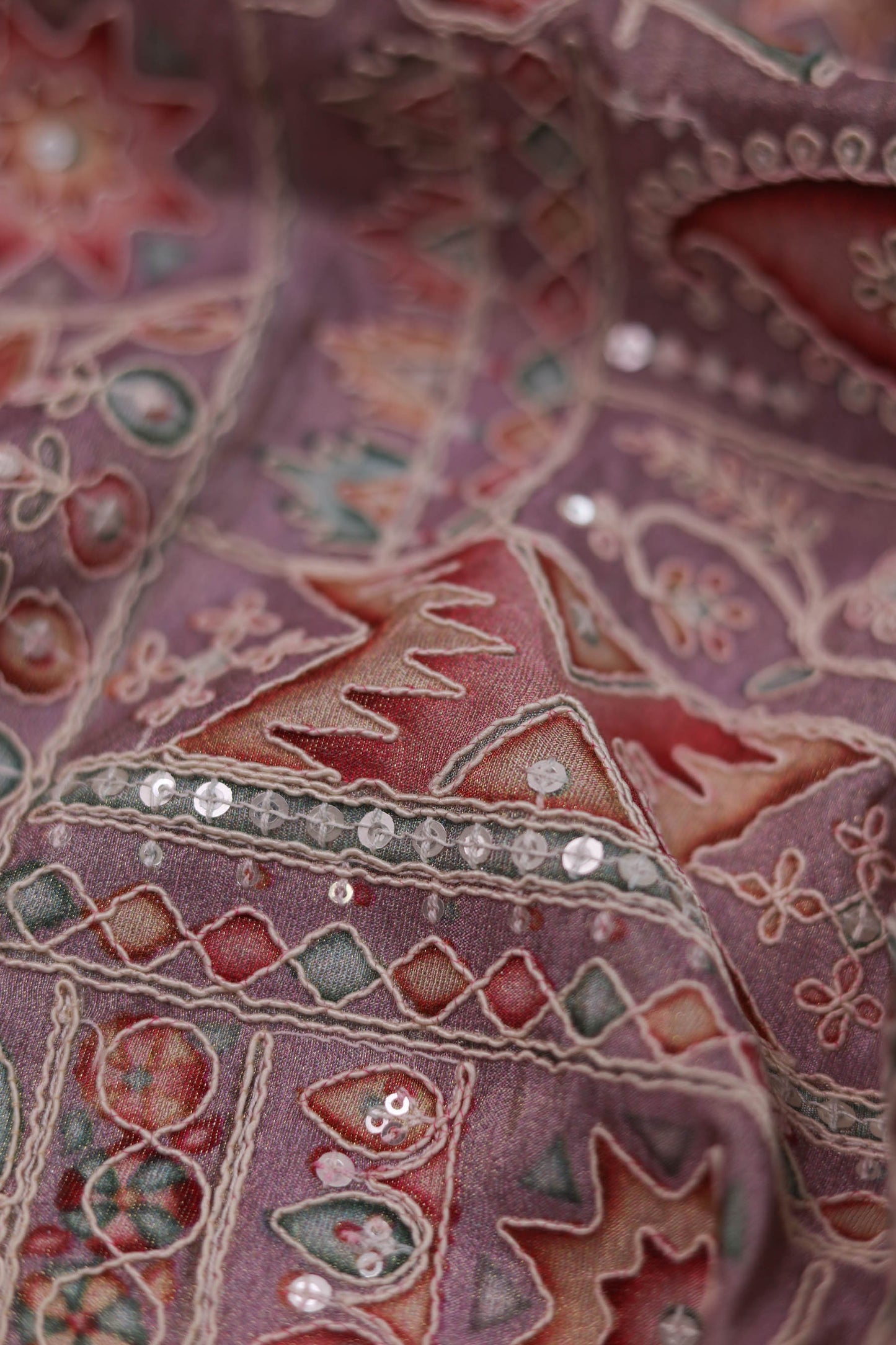 Purple Heritage Mosaic Embroidered Patchwork Fabric