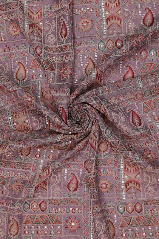 Purple Heritage Mosaic Embroidered Patchwork Fabric