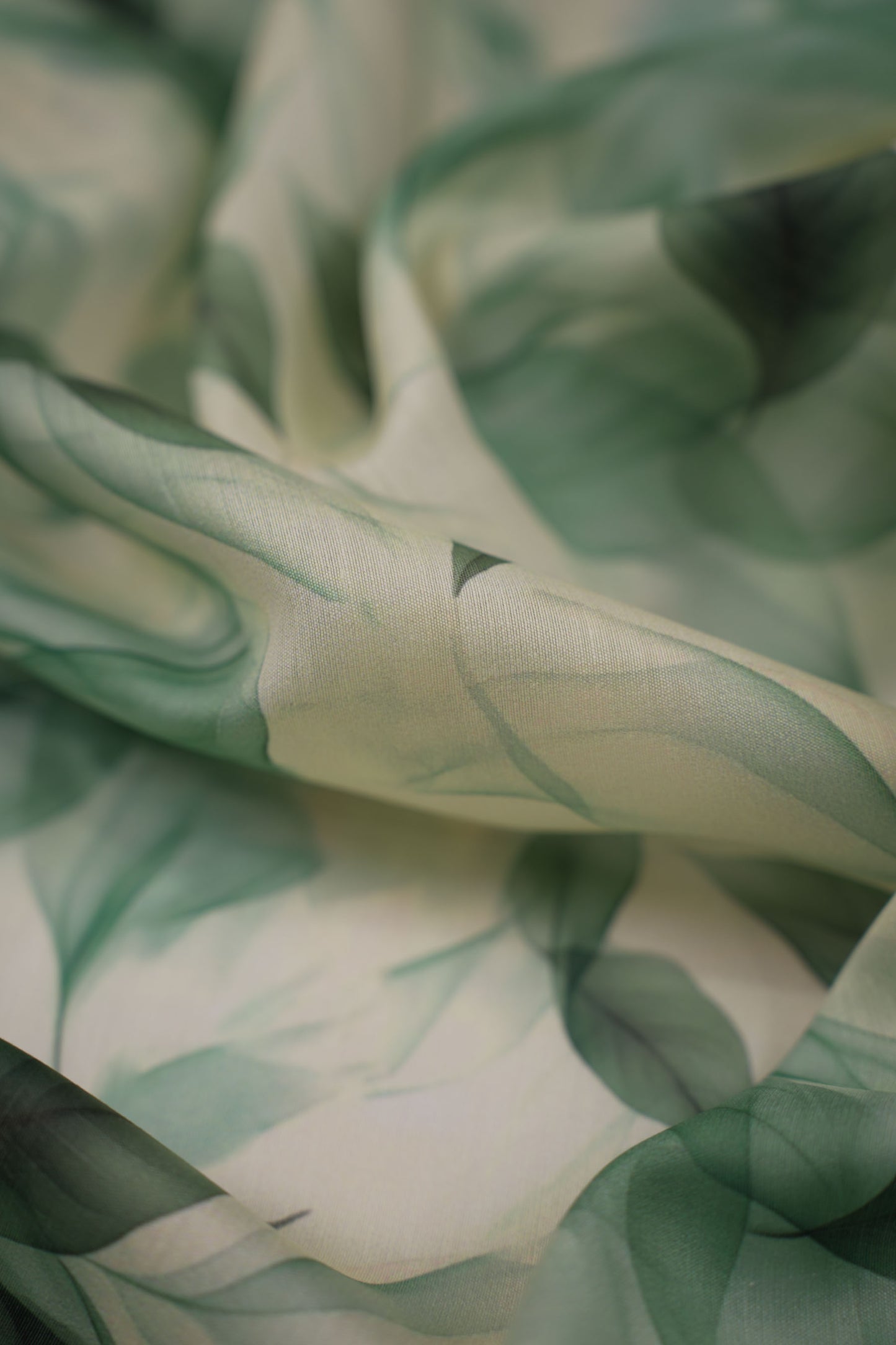 Mint Whisper Leaf Print Chanderi Fabric