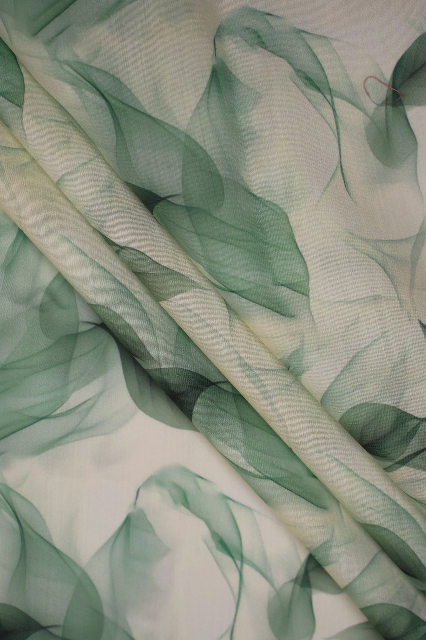 Mint Whisper Leaf Print Chanderi Fabric